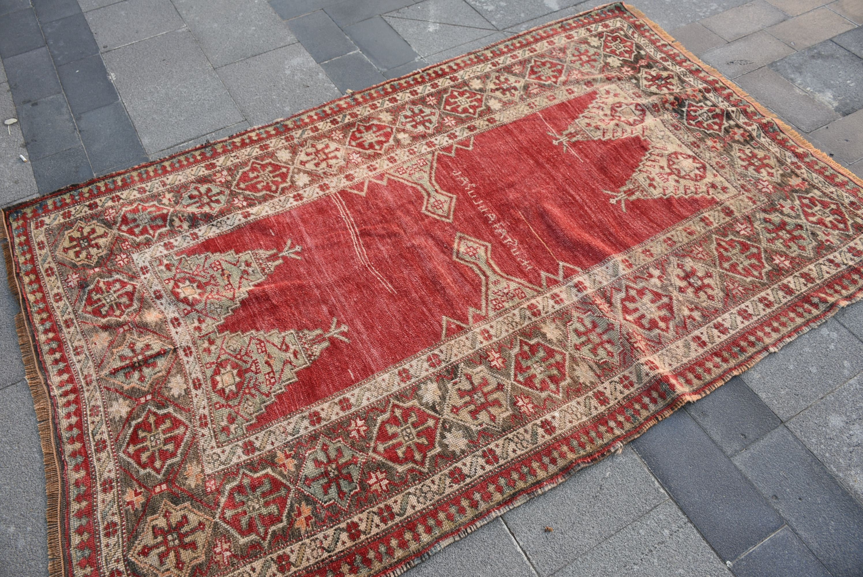 Anadolu Halısı, Türk Halıları, 4.2x6.7 ft Alan Halısı, İç Mekan Halıları, Ev Dekor Halısı, Vintage Halı, Kırmızı Oryantal Halı, Etnik Halılar, Mutfak Halıları