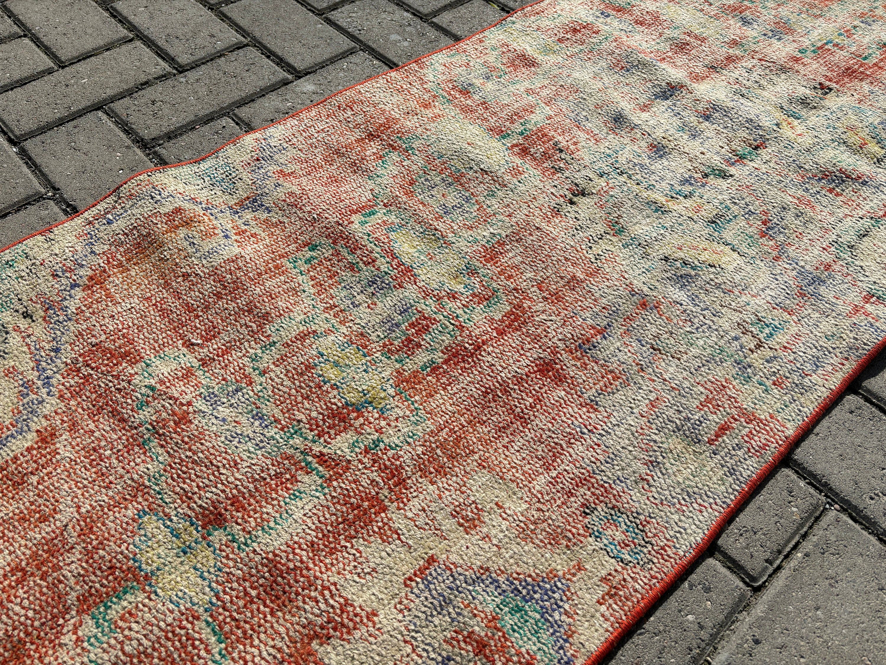 Handwoven Rug, Orange Oriental Rug, Rugs for Bath, Neutral Rug, Bathroom Rug, Turkish Rug, 2x5 ft Small Rugs, Vintage Rugs, Nursery Rugs