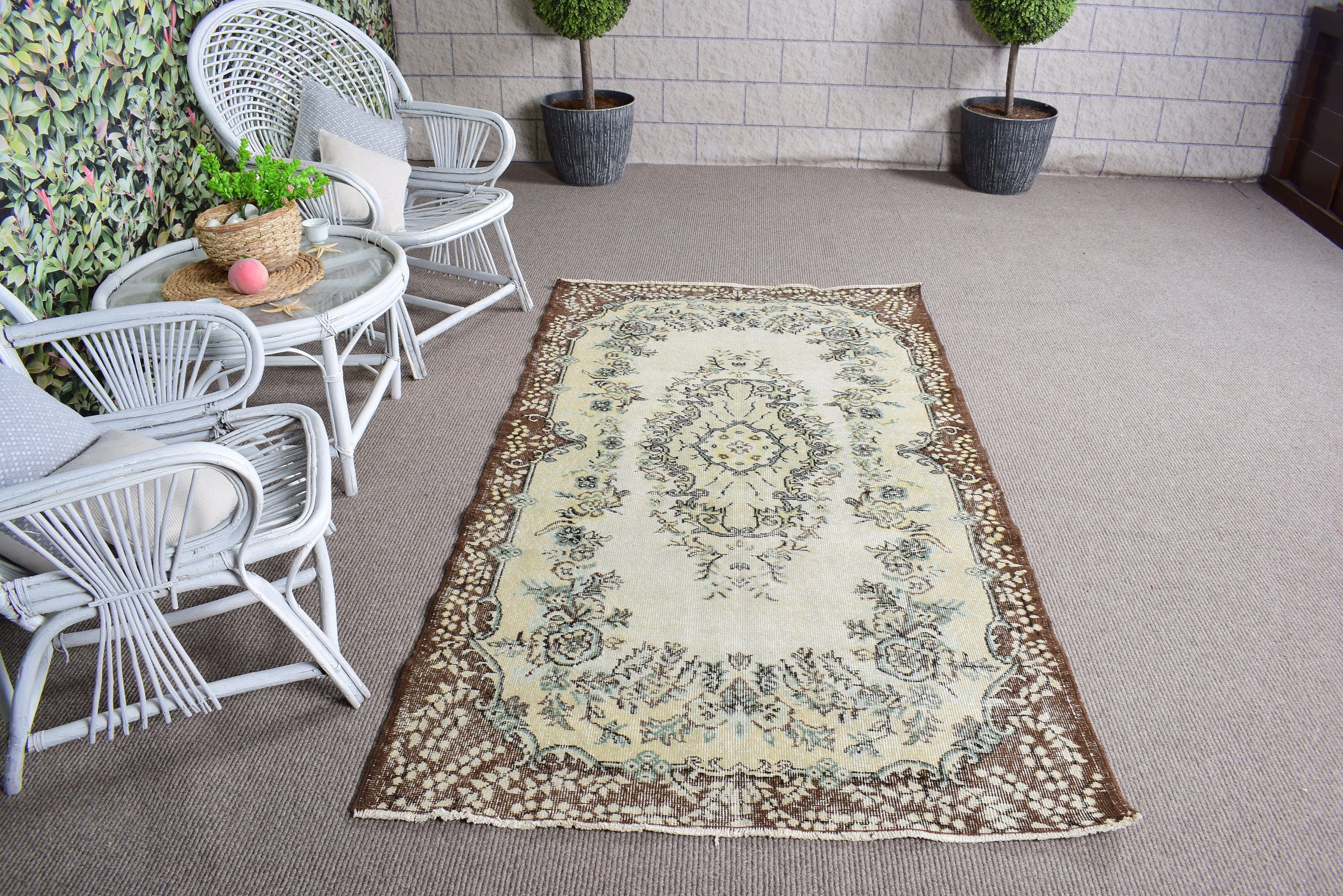 Kahverengi Düz Dokuma Halılar, Türk Halısı, 4x7,1 ft Alan Halıları, Lüks Halı, Vintage Halı, Mutfak Halıları, Oturma Odası Halısı, Sanatsal Halı, Antika Halılar