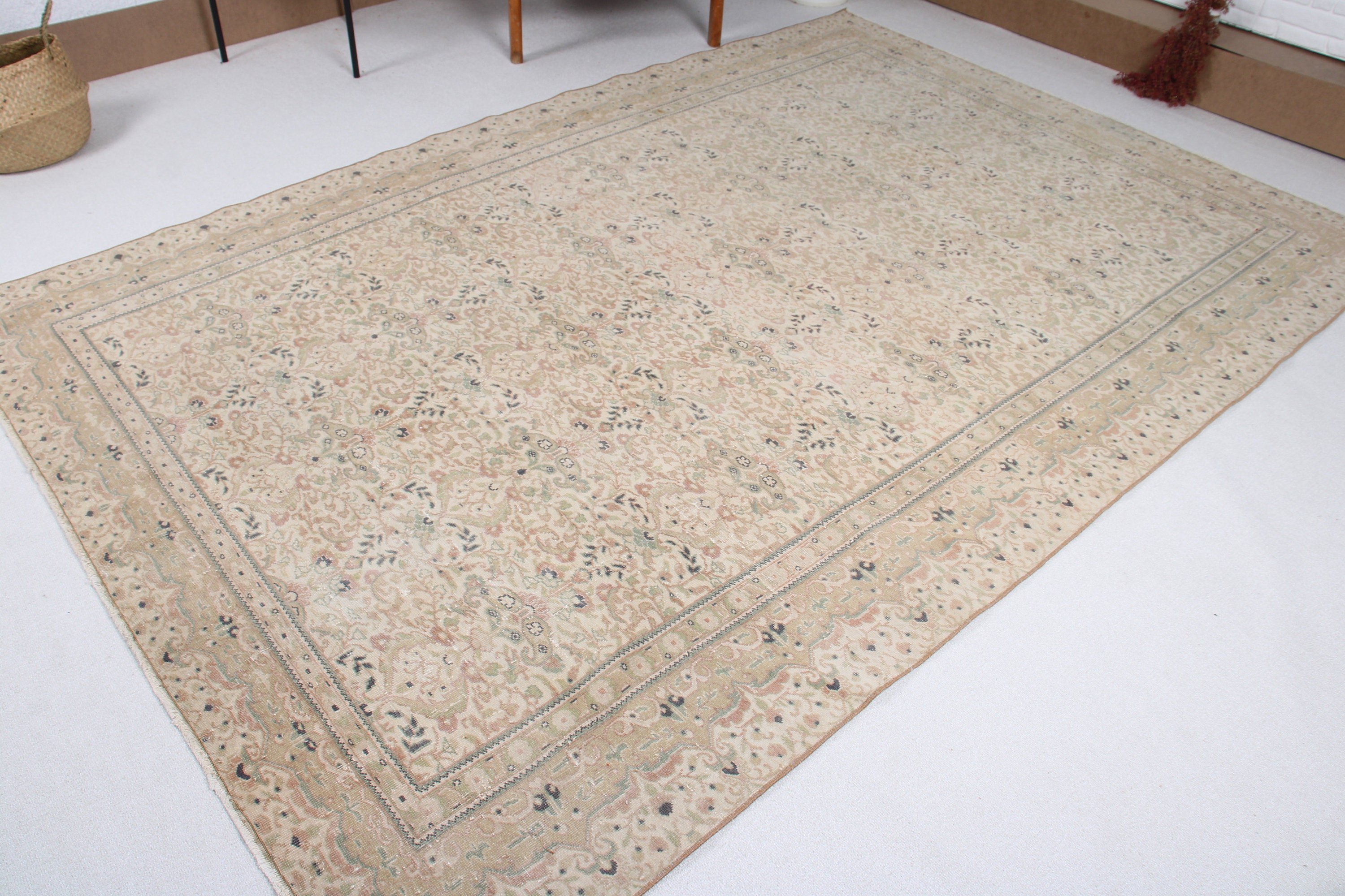 Büyük Boho Halıları, Türk Halısı, 6,4x9,4 ft Büyük Halılar, Vintage Halı, Tribal Halı, Lüks Halı, Yatak Odası Halıları, Bej Antika Halı, El Dokuma Halılar