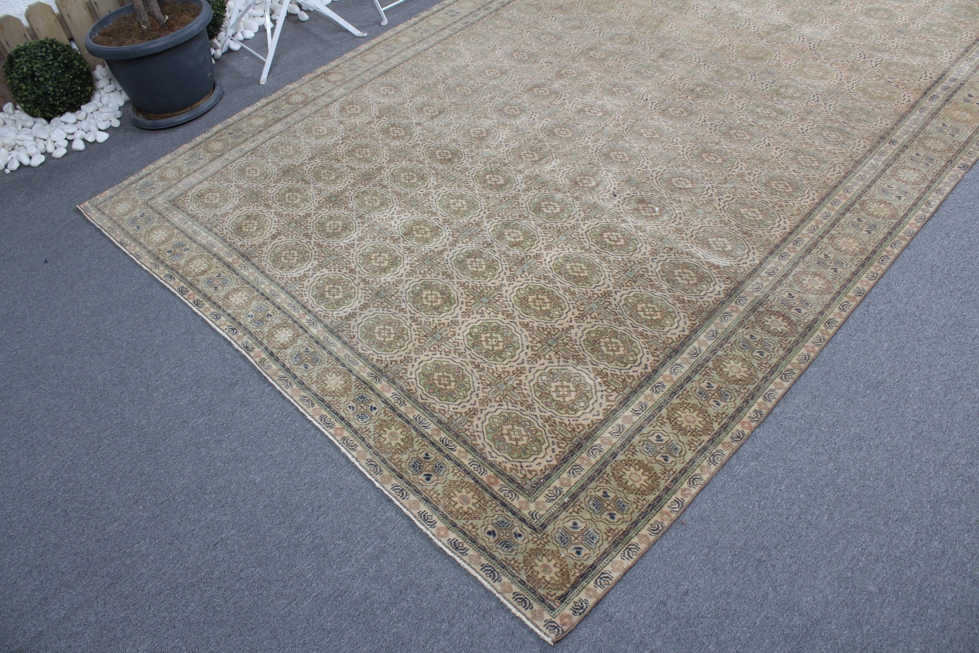 Green Wool Rugs, Bedroom Rugs, Turkish Rugs, Home Decor Rugs, Dining Room Rug, 6.3x9.3 ft Large Rug, Pale Rug, Vintage Rug