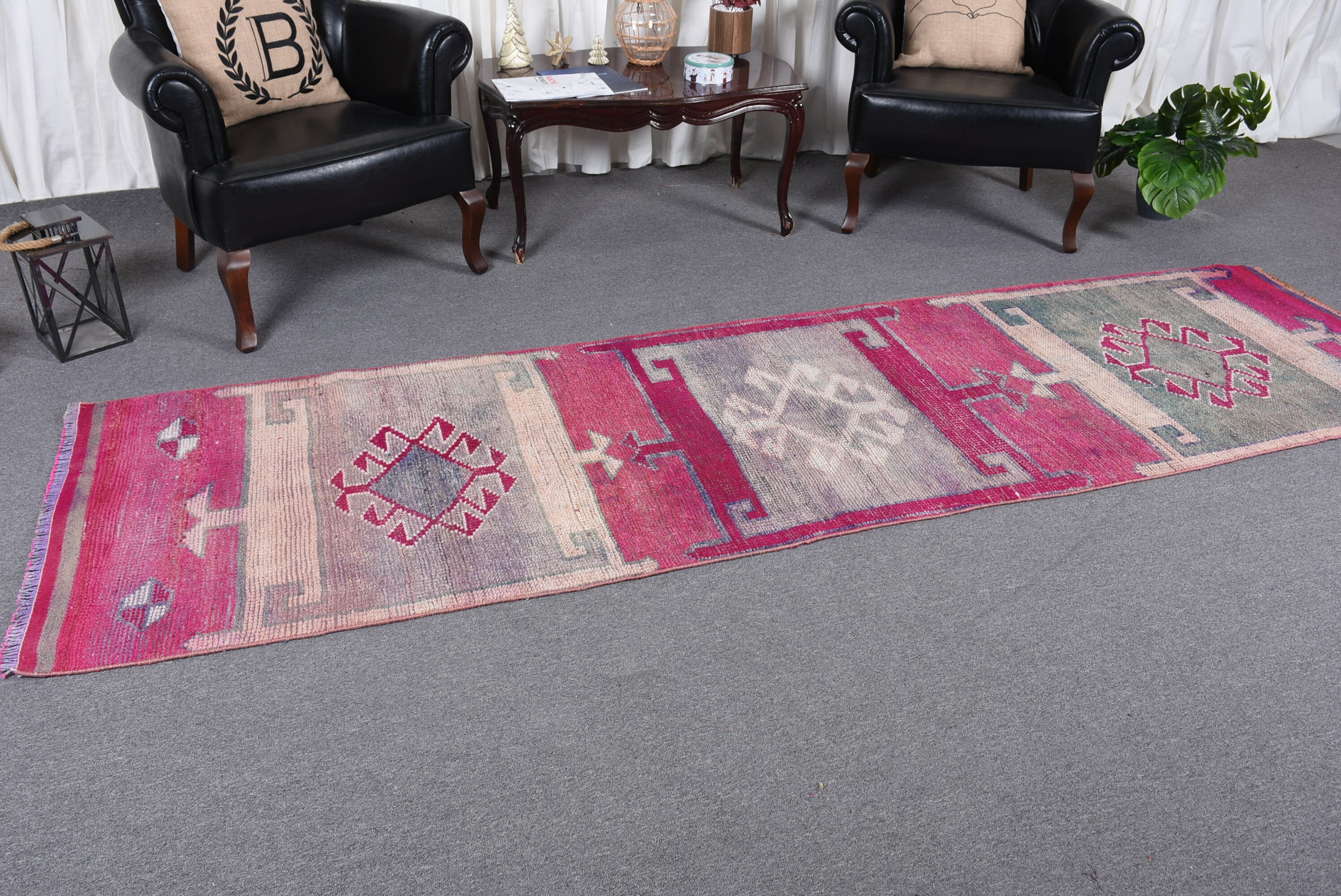 Pink Moroccan Rug, Wool Rug, 3x10.5 ft Runner Rug, Rugs for Corridor, Oushak Rug, Kitchen Rug, Hallway Rugs, Vintage Rug, Turkish Rugs