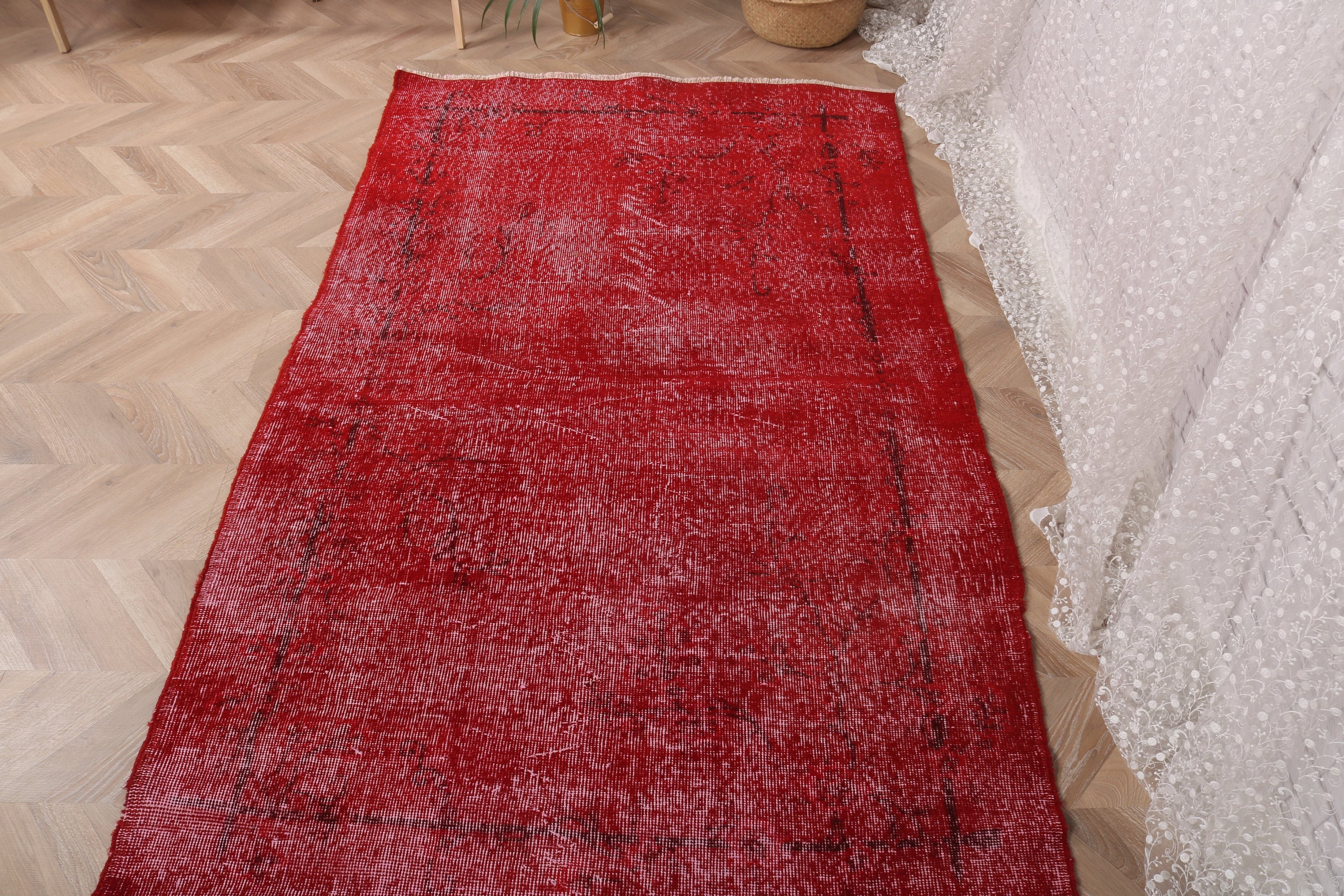 Estetik Halılar, 3.8x6.5 ft Alan Halısı, Yemek Odası Halısı, Geometrik Halı, Çocuk Odası Halıları, Vintage Halı, Türk Halısı, Kırmızı El Dokuma Halılar, Yün Halı