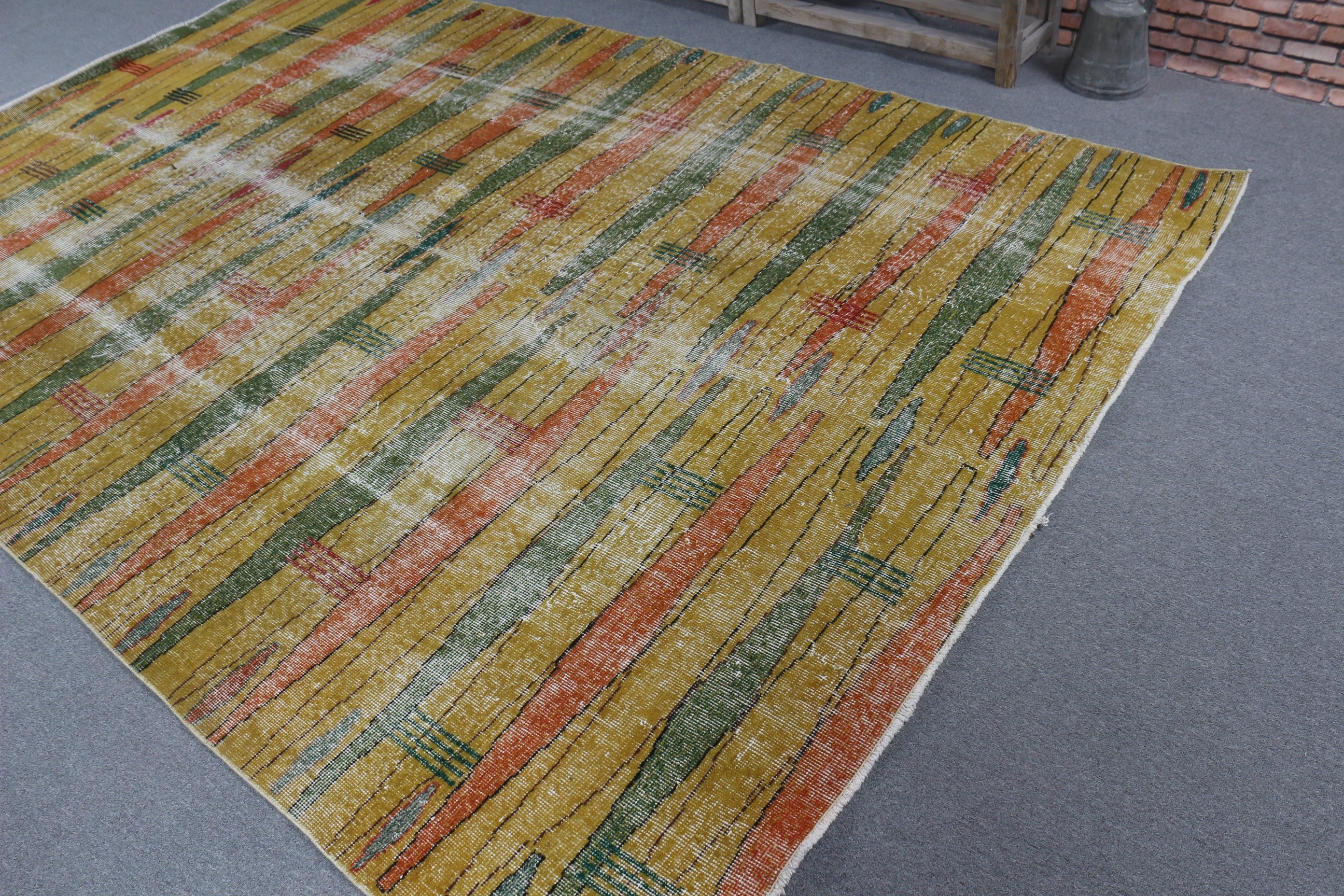 Turkish Rug, Exotic Rug, Vintage Rug, Yellow Luxury Rug, Bedroom Rugs, Handwoven Rug, 6.9x10.1 ft Large Rugs, Salon Rugs, Home Decor Rugs