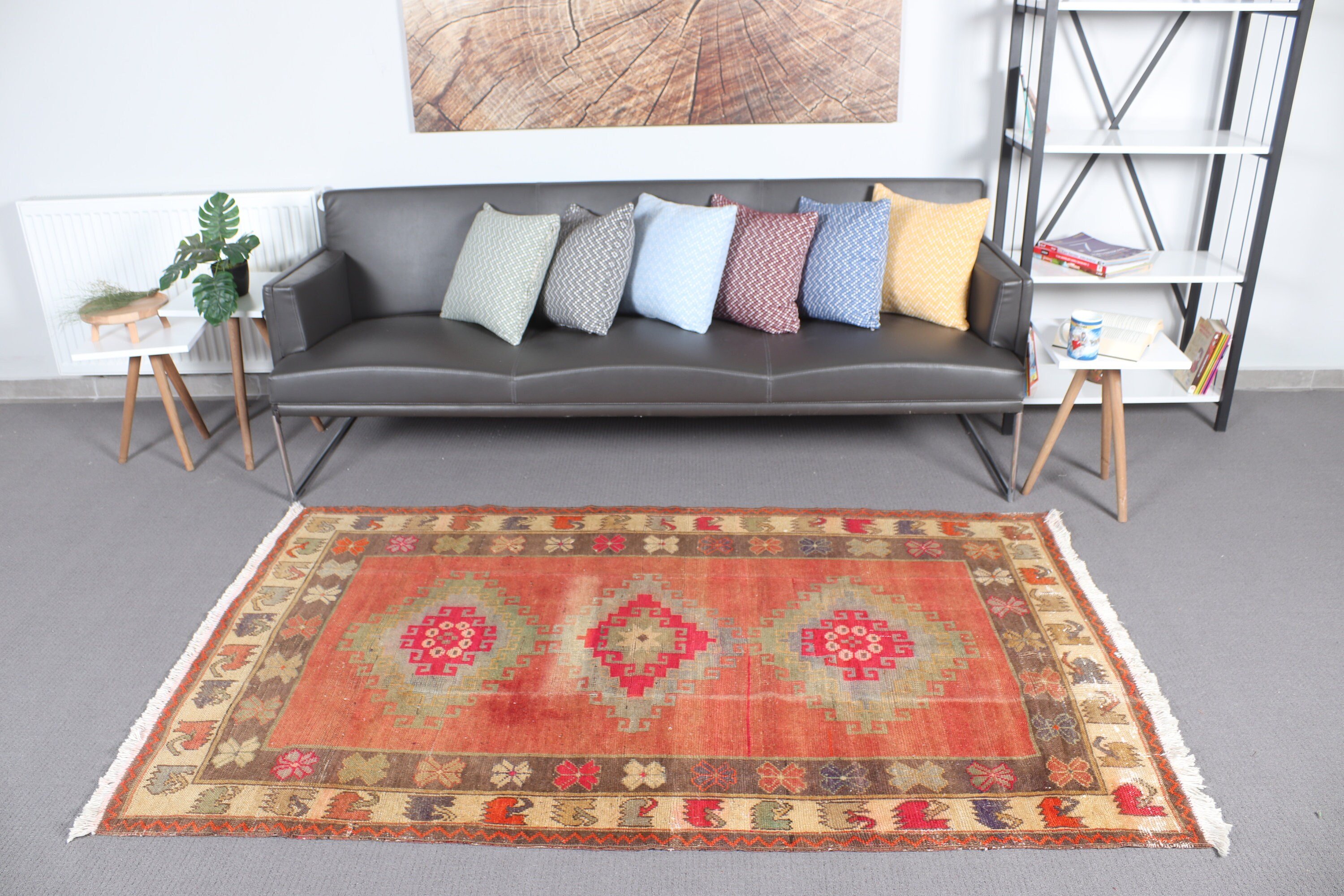 Modern Rug, 4.1x6.4 ft Area Rugs, Orange Statement Rug, Kitchen Rugs, Statement Rugs, Boho Rug, Vintage Rug, Living Room Rugs, Turkish Rug