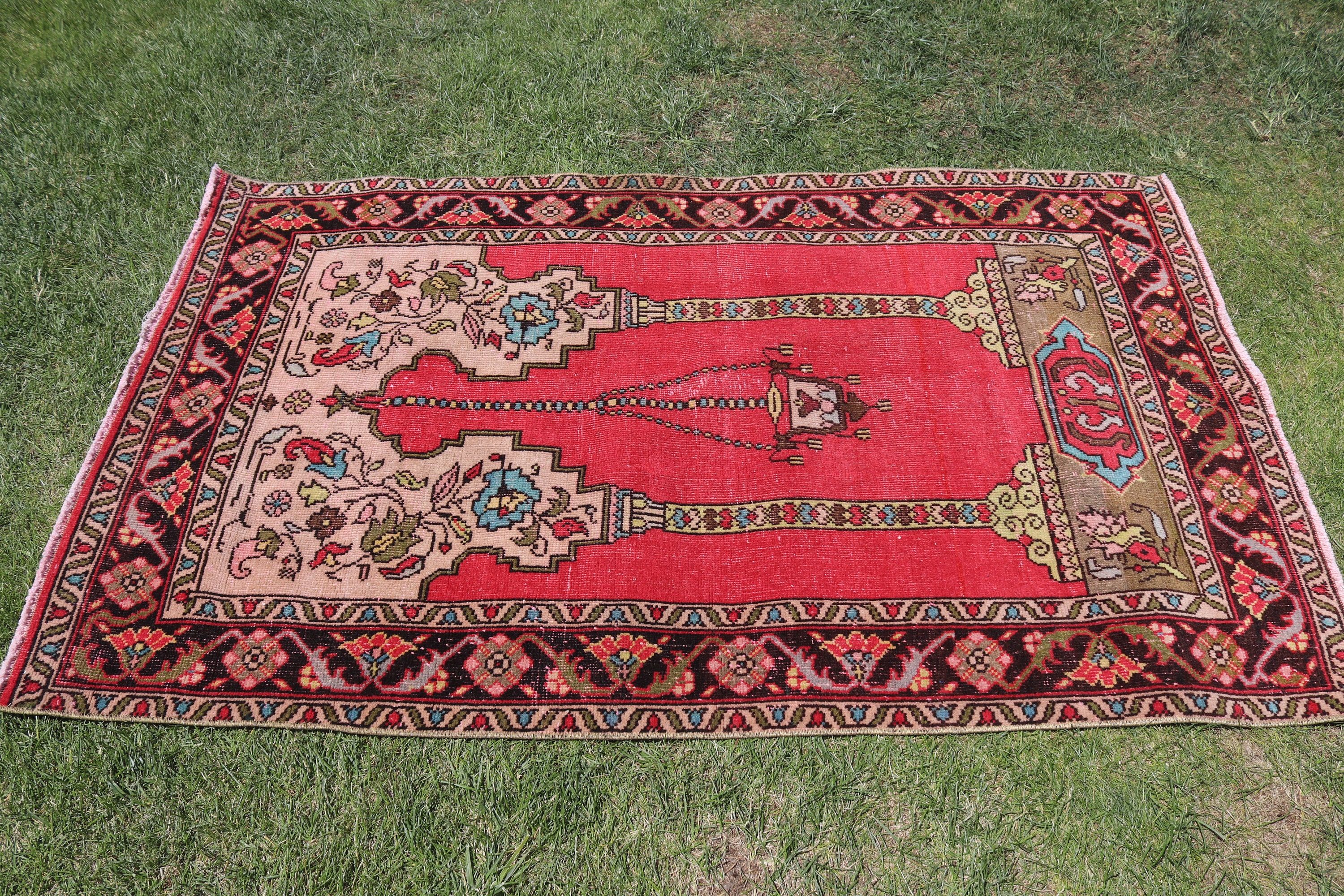 Kitchen Rugs, Turkish Rug, Vintage Rugs, Red Anatolian Rug, Rugs for Accent, Anatolian Rugs, Floor Rugs, Office Rugs, 3.4x5.4 ft Accent Rug