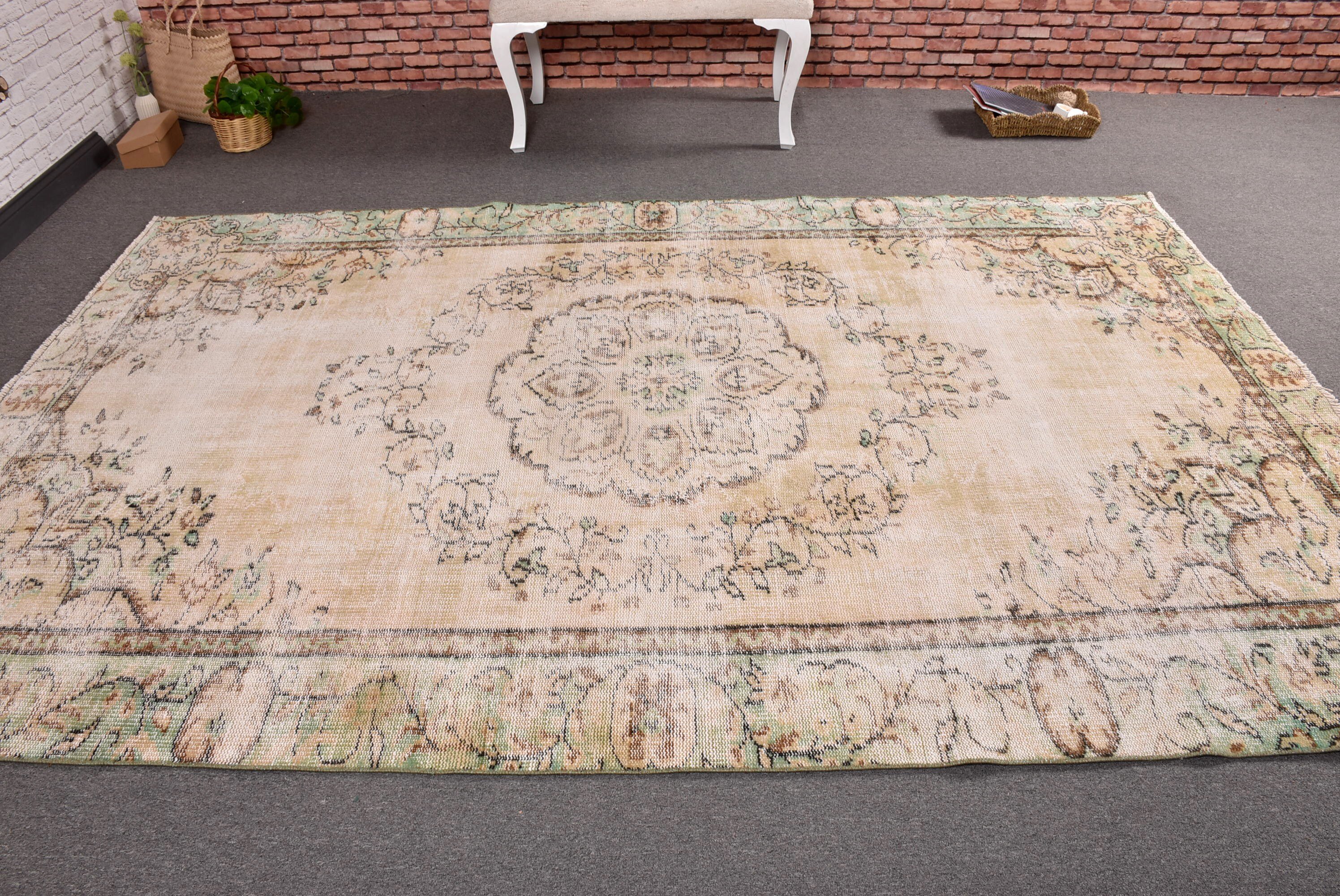 Geometric Rug, Turkish Rug, Large Oushak Rugs, 6x9.2 ft Large Rugs, Vintage Rugs, Bedroom Rugs, Exotic Rug, Oushak Rug, Beige Statement Rug