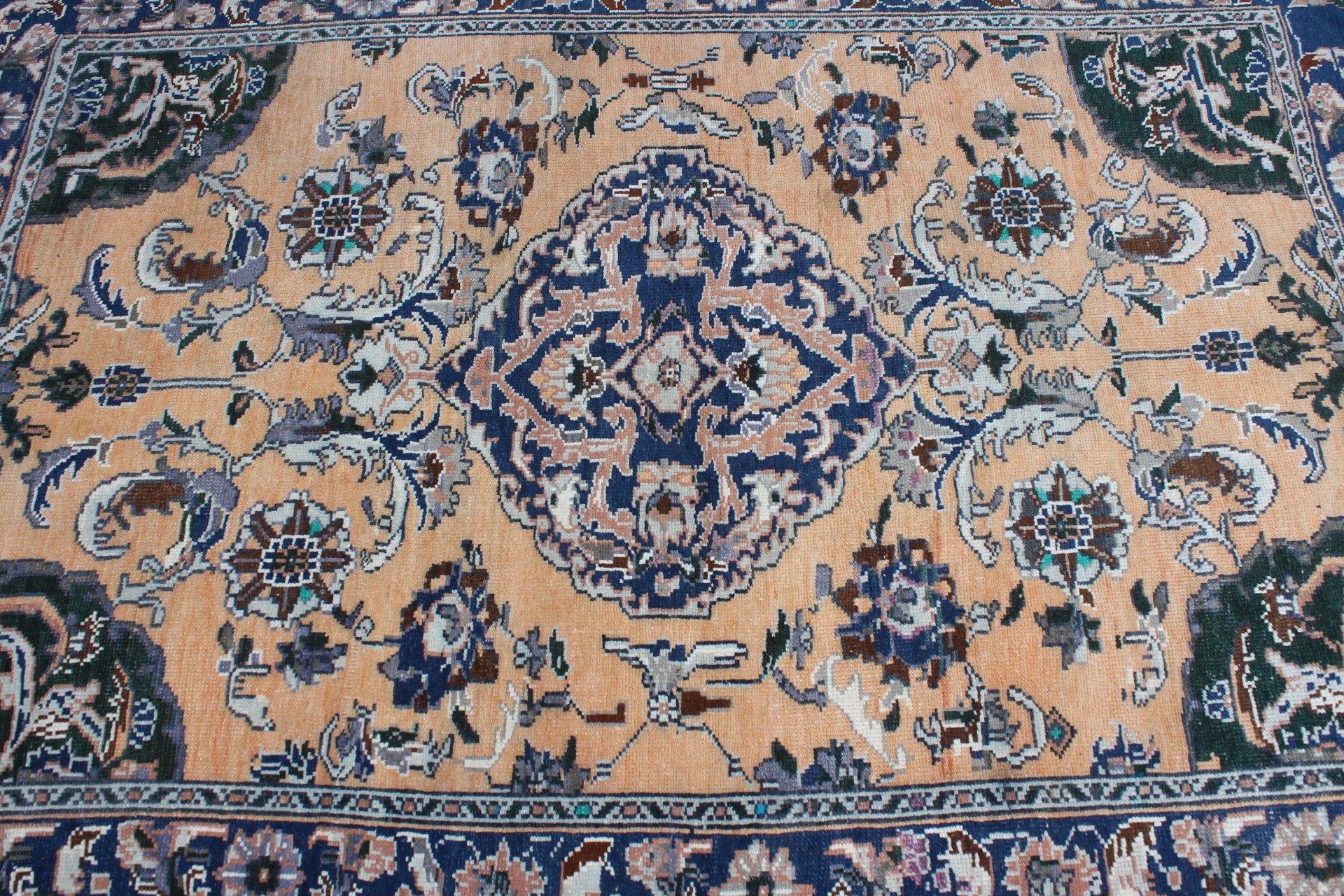 Mutfak Halısı, Oturma Odası Halısı, Pastel Halılar, Vintage Halı, Turuncu Oryantal Halı, Yatak Odası Halısı, 4.2x5.9 ft Alan Halısı, Türk Halıları, Yün Halılar