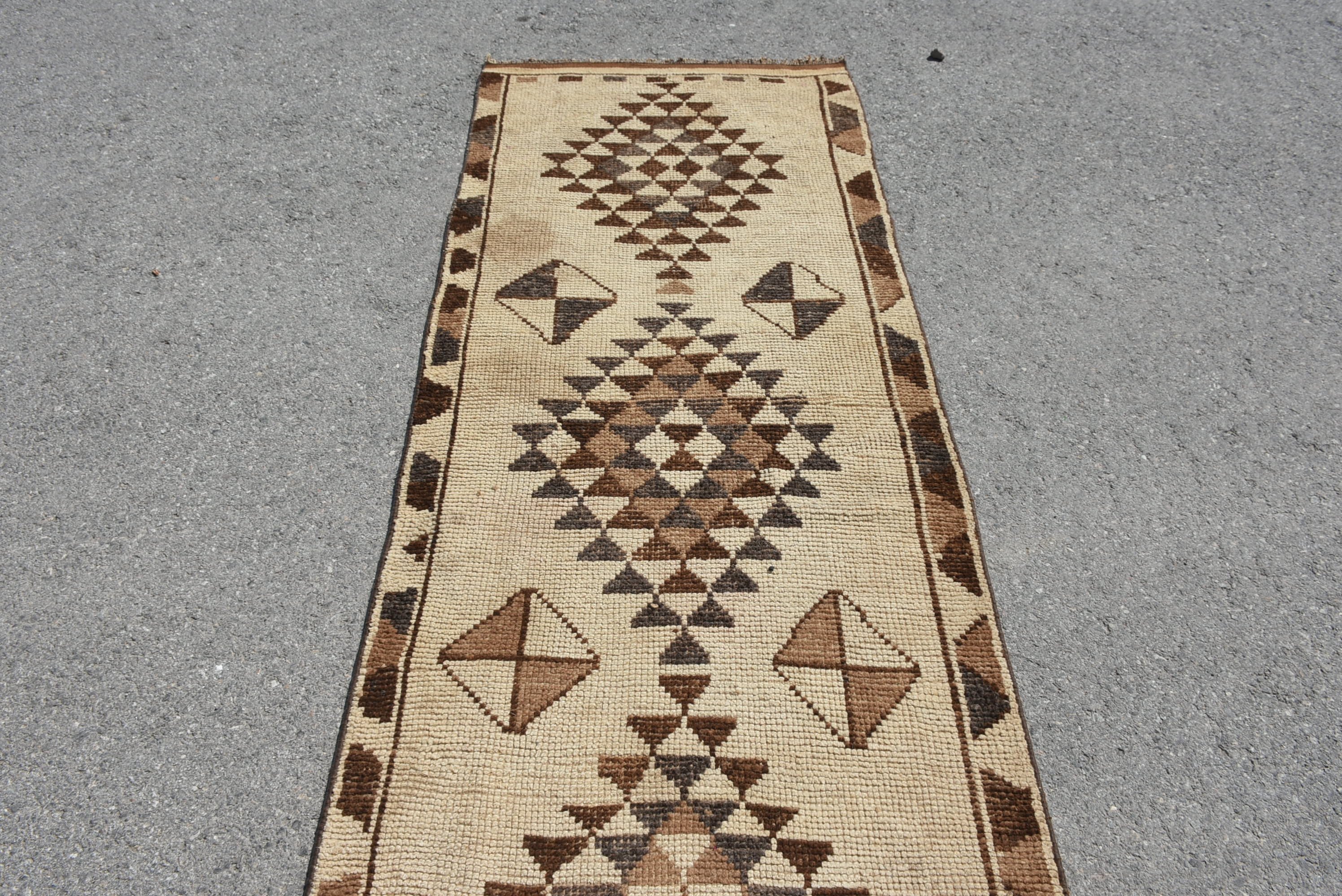 Oushak Rug, Turkish Rugs, Vintage Rug, Kitchen Rug, Hallway Rug, Beige Oushak Rug, Rugs for Stair, 3x13.7 ft Runner Rug