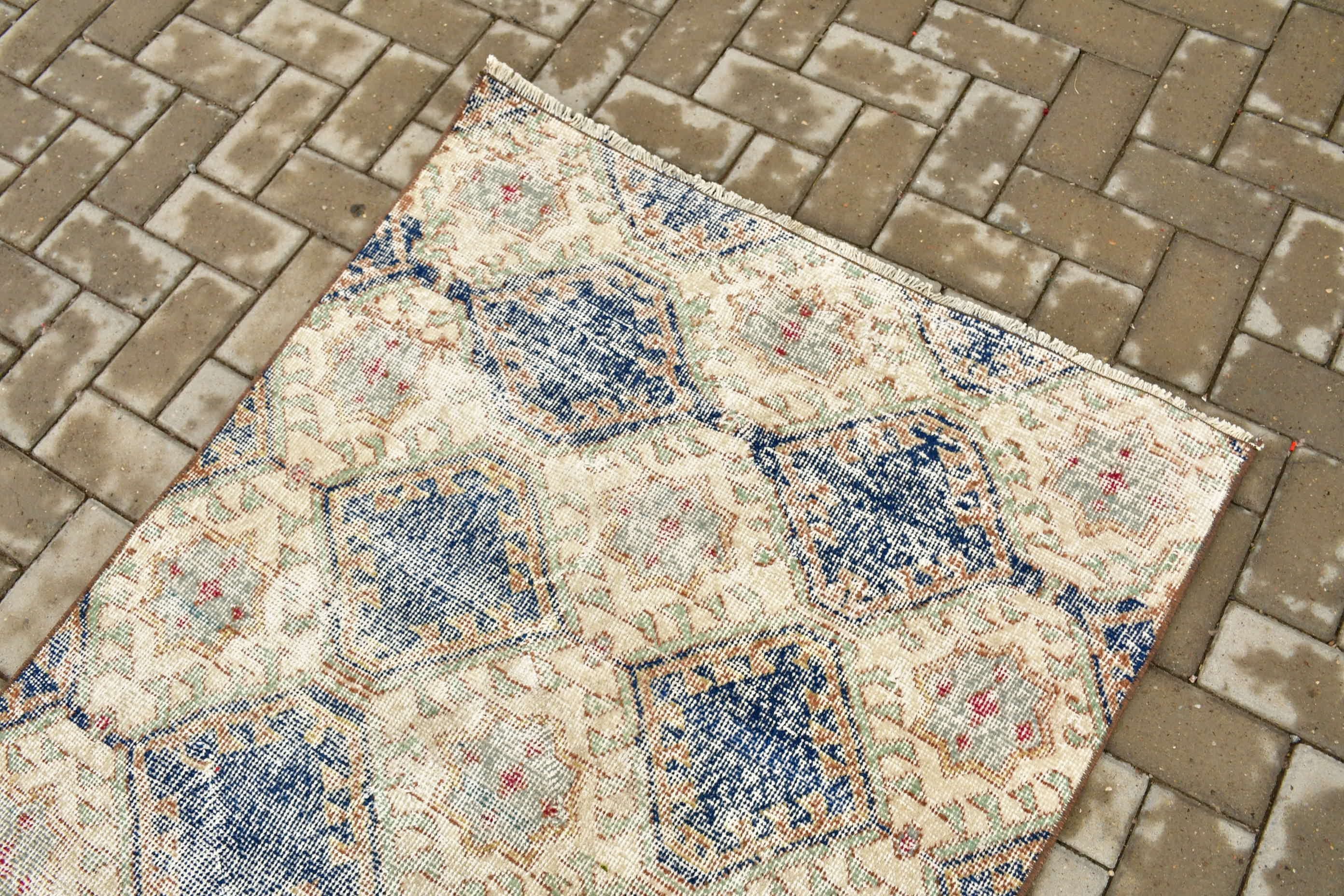 Wool Rug, 3.2x3.9 ft Small Rug, Beige Cool Rugs, Antique Rugs, Rugs for Car Mat, Vintage Rug, Bathroom Rug, Turkish Rugs, Bedroom Rug