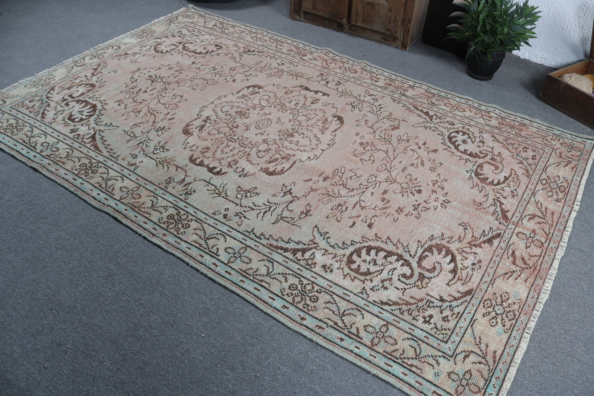 Turuncu Ev Dekor Halısı, Büyük Boho Halıları, Vintage Halılar, 5.7x8.9 ft Büyük Halılar, Salon Halıları, El Dokuma Halıları, Türk Halıları, Oushak Halıları