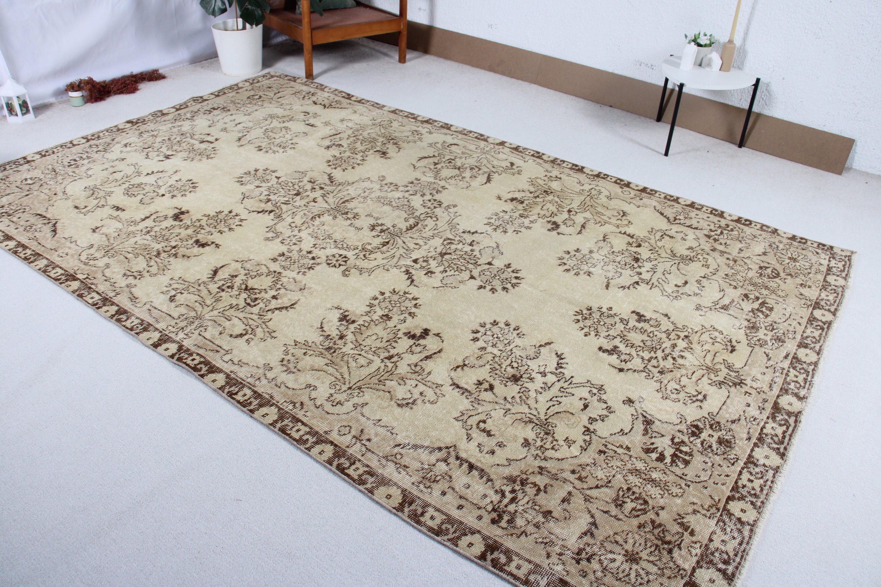 Statement Rug, Beige Antique Rug, Ethnic Rugs, Bedroom Rug, Cool Rugs, Vintage Rug, Large Oushak Rugs, 6.5x10.4 ft Large Rug, Turkish Rug