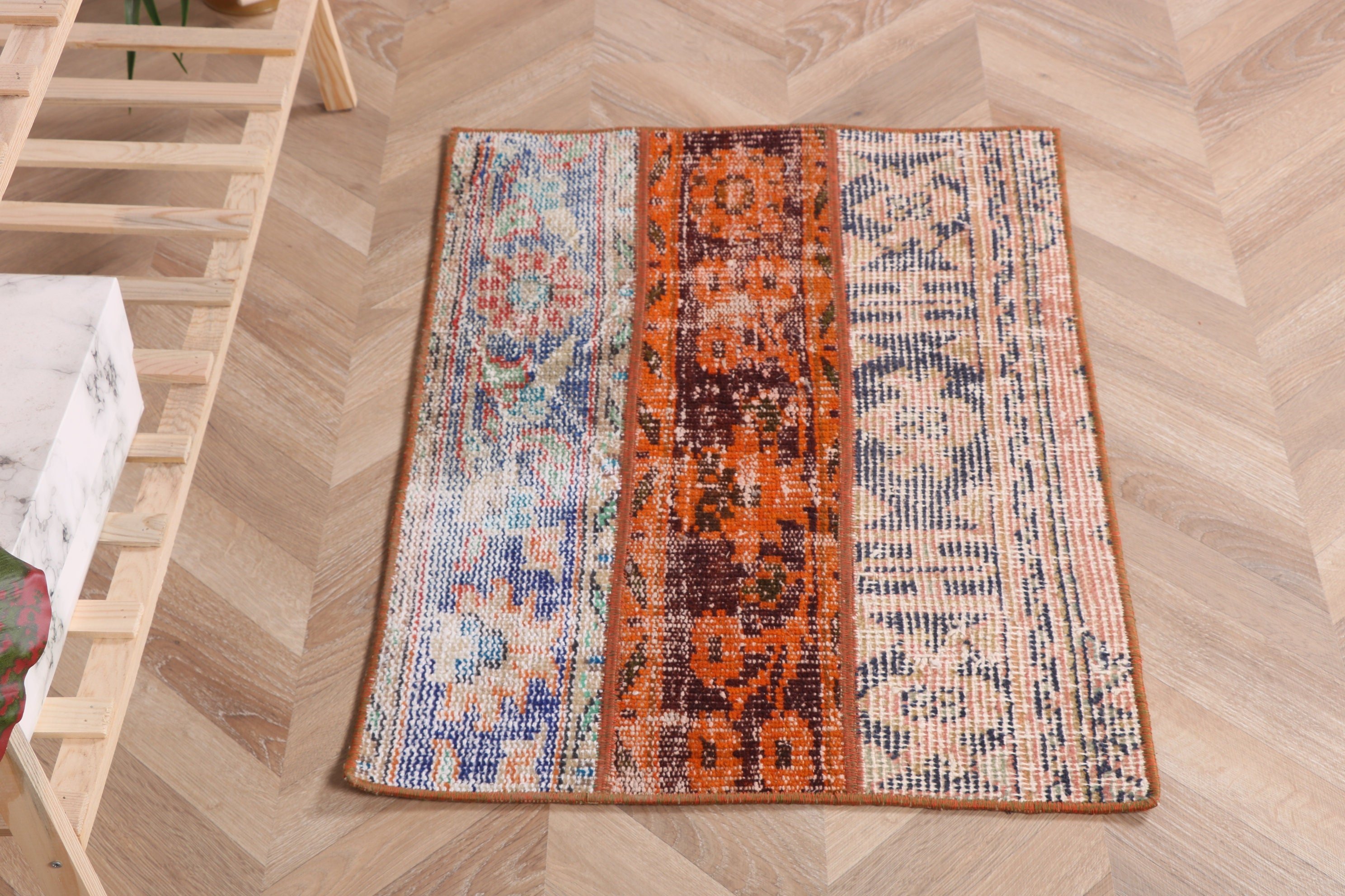 Yatak Odası Halısı, Boho Halısı, 1.8x2.6 ft Küçük Halılar, El Dokuma Halı, Vintage Halı, Turuncu Yün Halılar, Türk Halısı, Banyo Halısı, Banyo Halıları