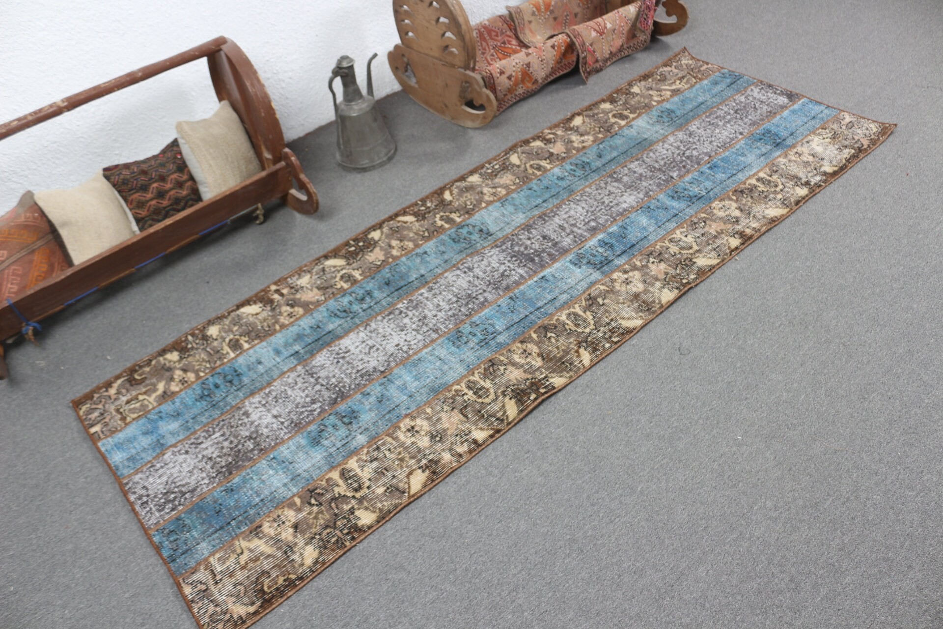 Blue Home Decor Rugs, Vintage Rug, Old Rugs, Corridor Rug, Stair Rug, 2.8x7.8 ft Runner Rug, Home Decor Rugs, Turkish Rugs, Cool Rugs