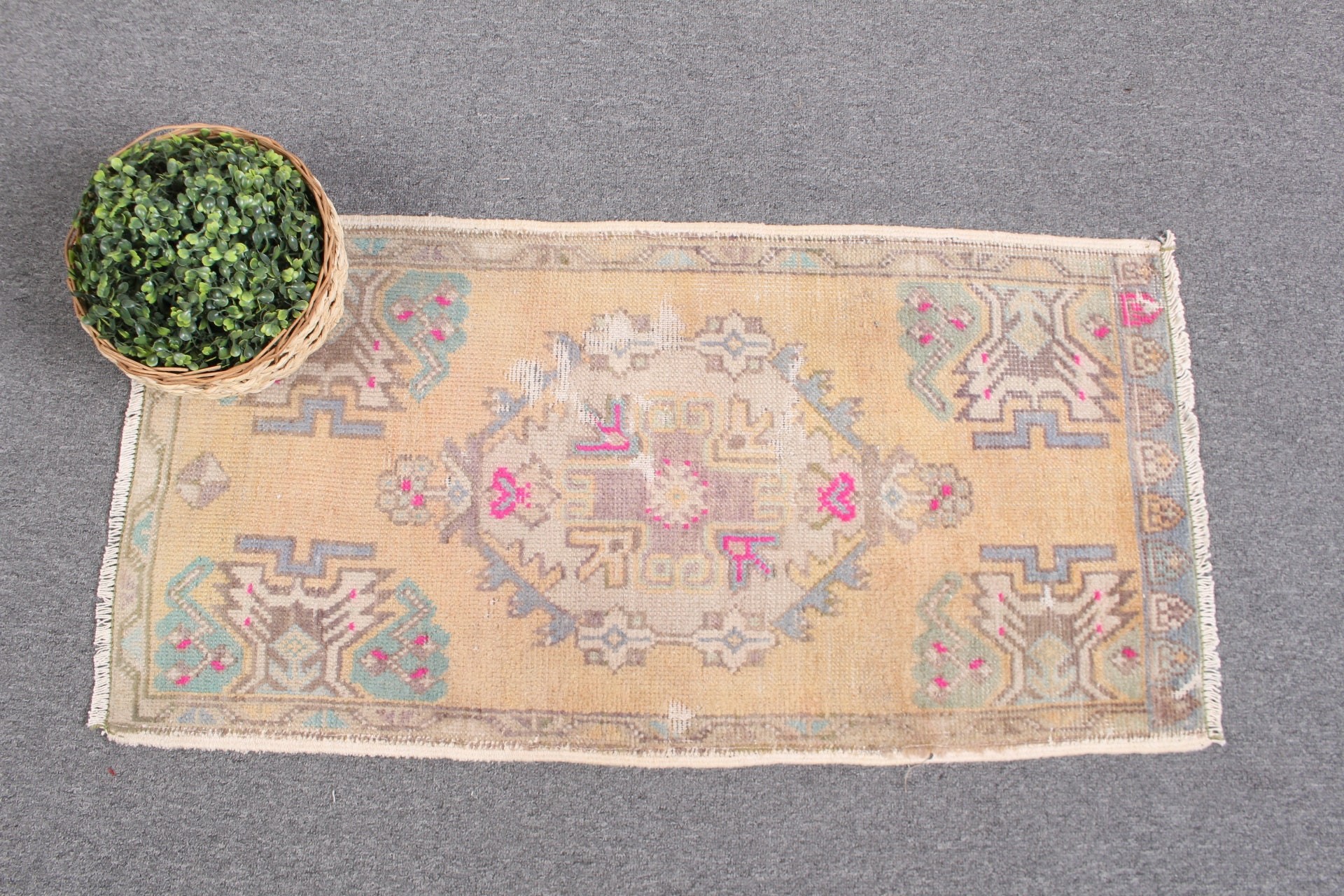 Doğal Halı, Vintage Halı, Türk Halıları, Yer Halıları, Ev Dekorasyonu Halısı, Mutfak Halıları, Kapı Paspası Halıları, 1.6x3.1 ft Küçük Halı, Bej Ev Dekorasyonu Halısı