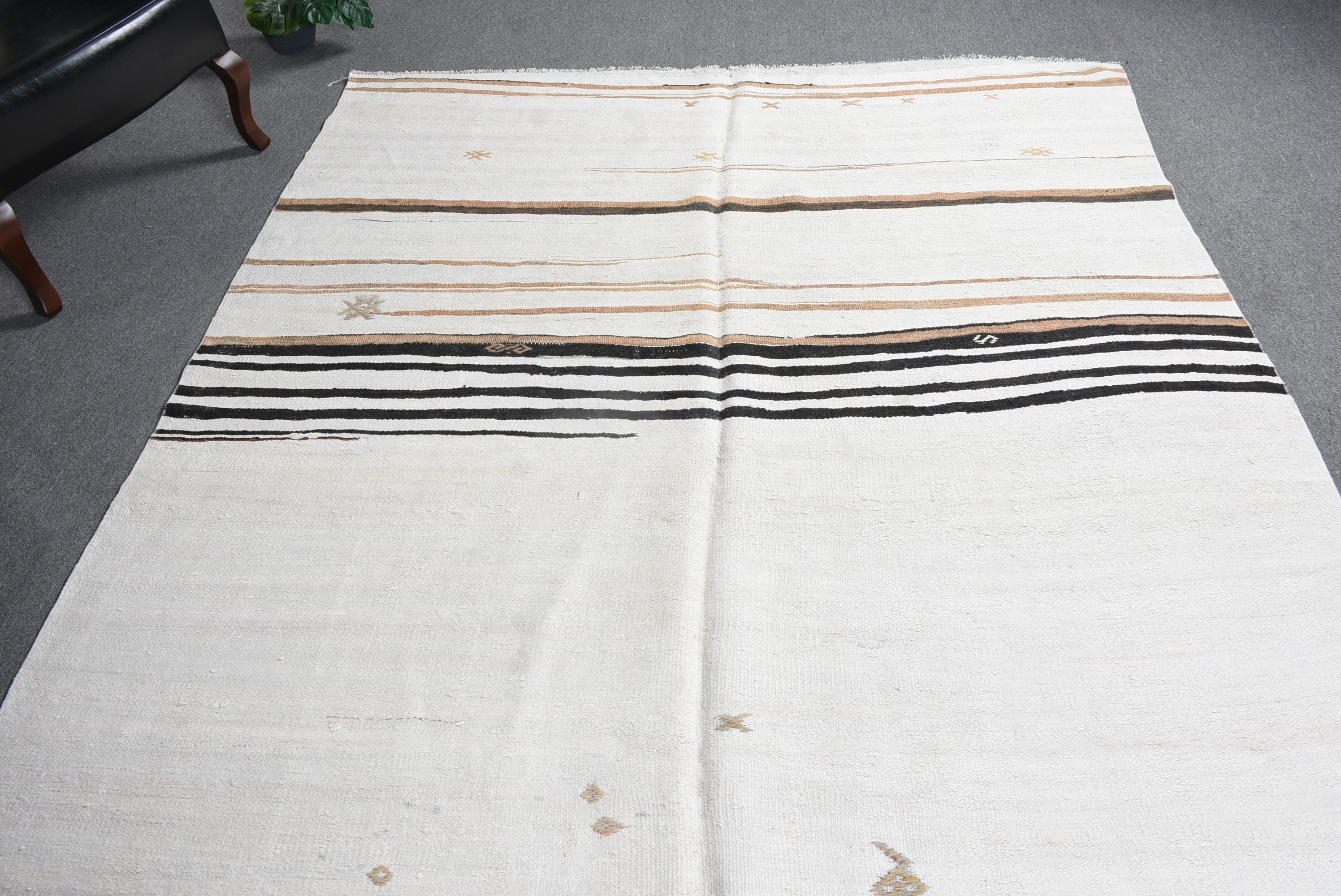 Tribal Rugs, Turkish Rug, Oushak Rugs, 6.5x9.5 ft Large Rug, Vintage Rug, Dining Room Rug, Bedroom Rugs, Beige Wool Rug, Living Room Rugs