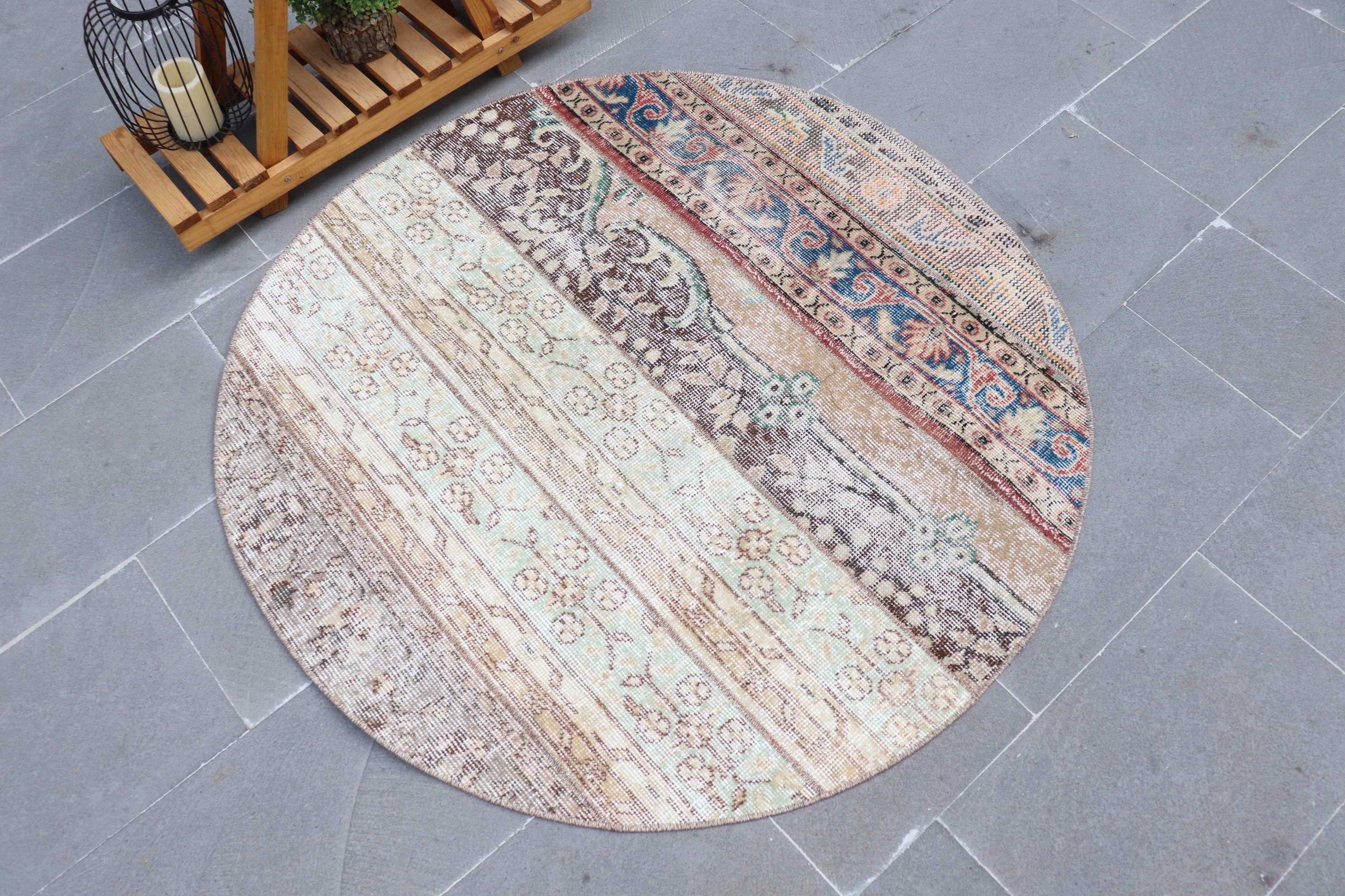 Antika Halı, Mutfak Halısı, Giriş Halıları, 3,9x3,9 ft Aksan Halıları, Vintage Halı, Türk Halıları, Sanat Halısı, Bej Mutfak Halısı, Yatak Odası Halısı