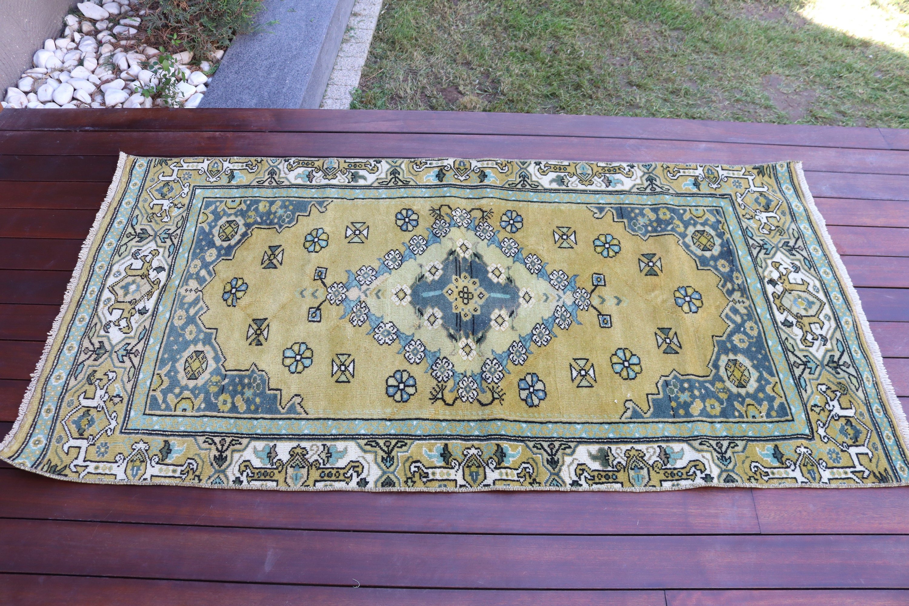 Ev Dekorasyonu Halısı, Anadolu Halısı, 2.8x5.4 ft Accent Halısı, Mutfak Halısı, Türk Halıları, Sarı Yatak Odası Halısı, Boho Accent Halıları, Vintage Halılar