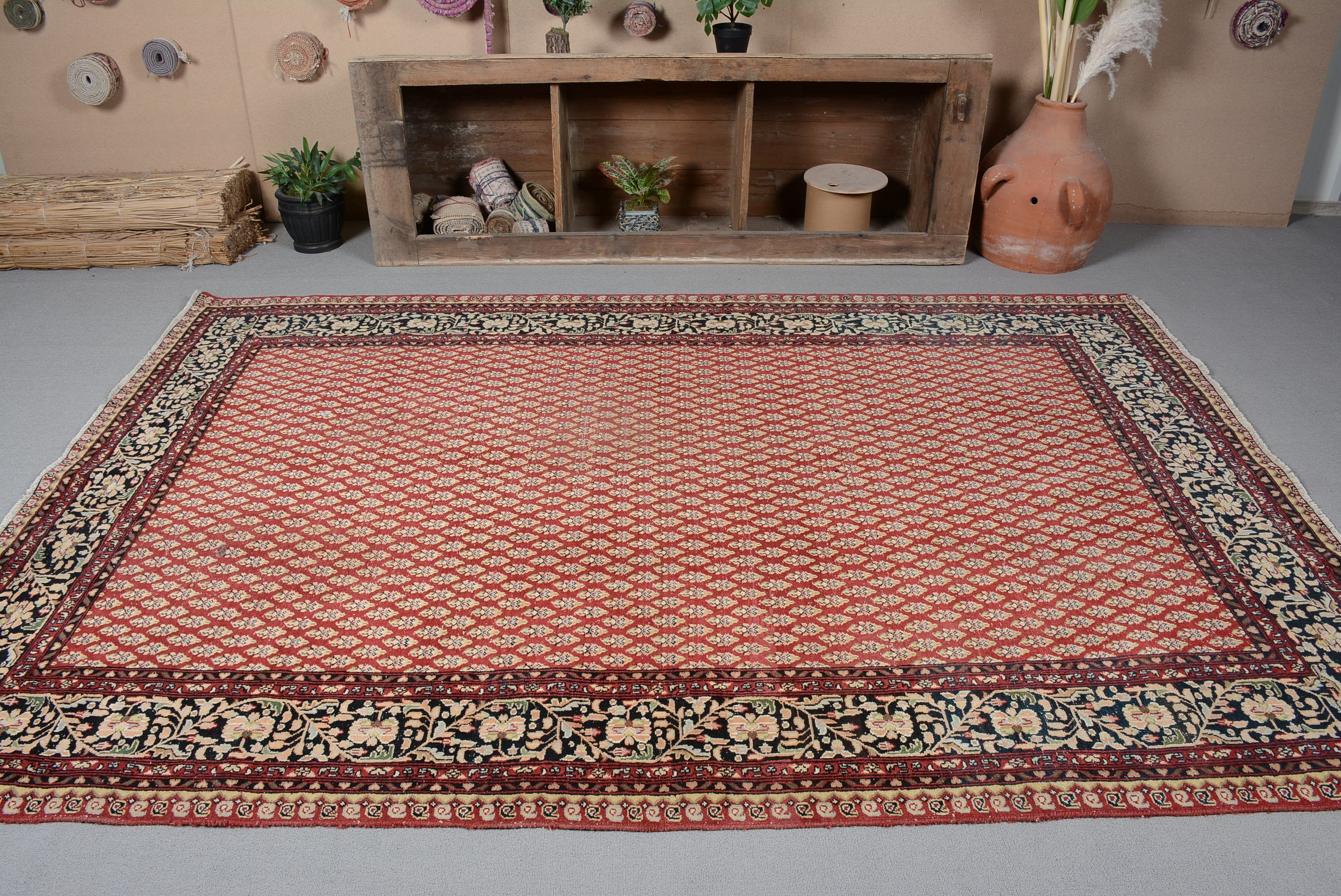 Turkish Rugs, 6x9 ft Large Rugs, Salon Rugs, Bedroom Rug, Vintage Rug, Home Decor Rugs, Red Home Decor Rug, Oushak Rug, Rugs for Bedroom