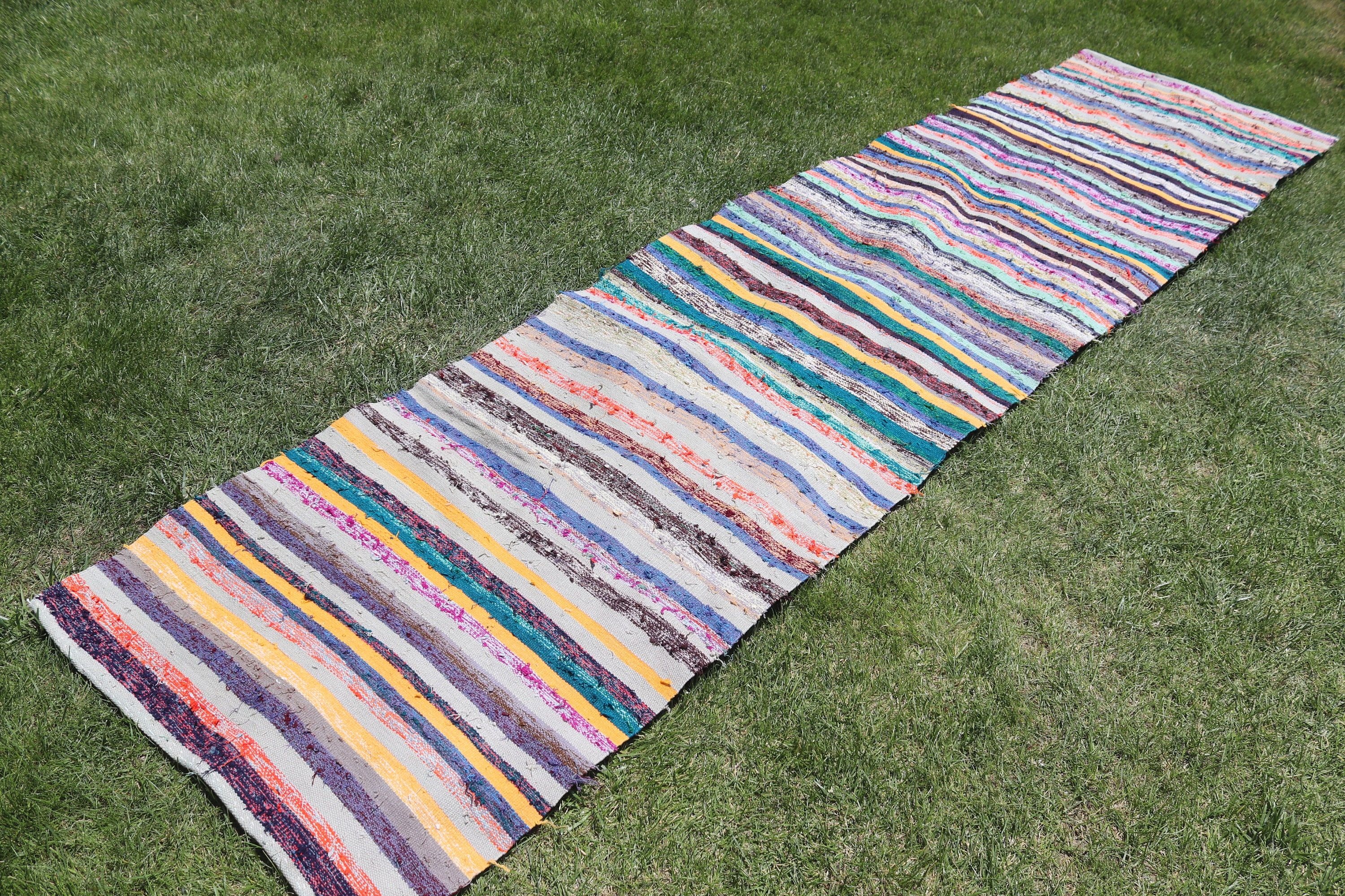 Runner Halıları, Vintage Halı, Mutfak Halısı, 2.6x10.1 ft Runner Halıları, Kilim, Bildiri Halısı, Gökkuşağı Oushak Halısı, Türk Halısı, Havalı Halı