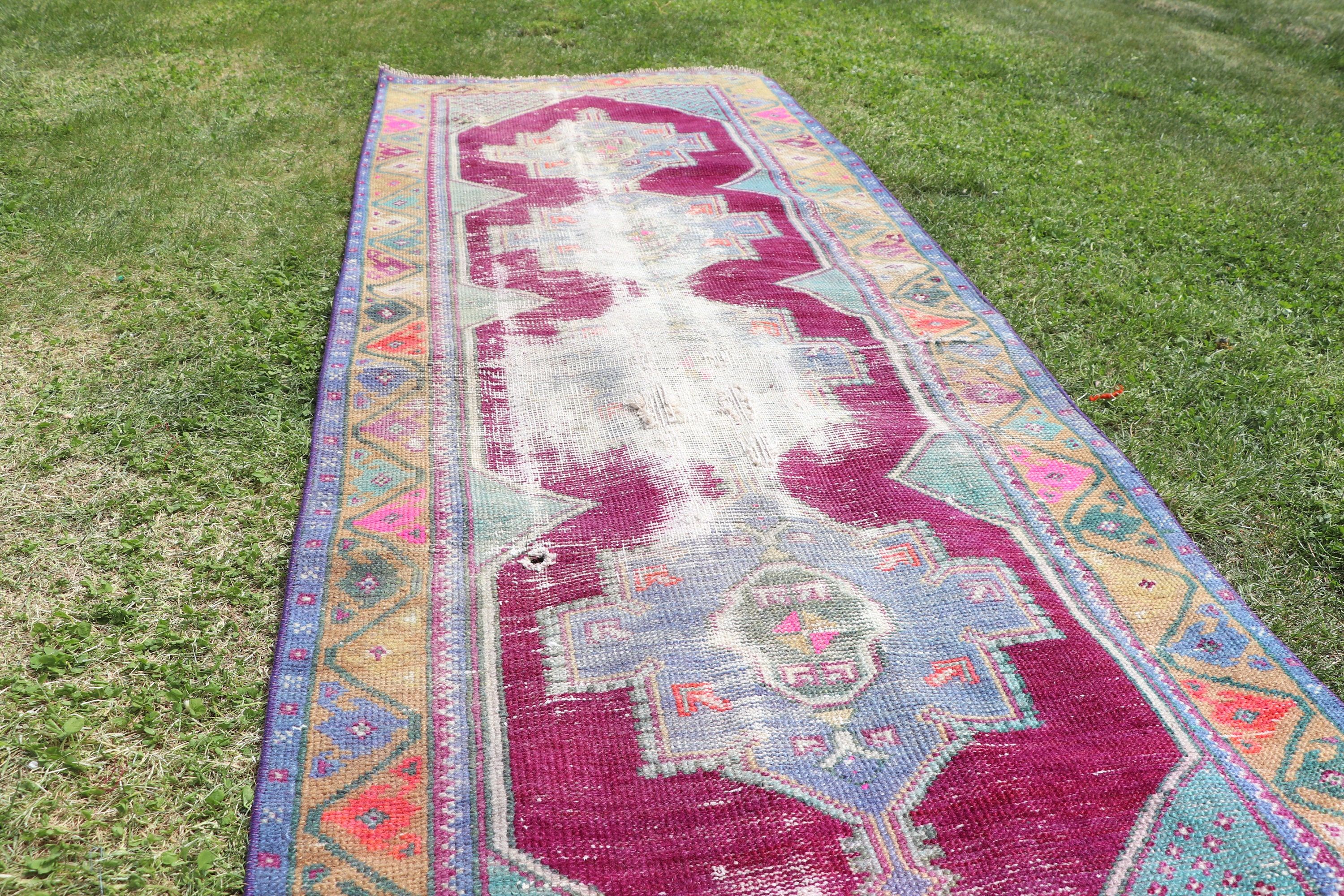 Oryantal Halılar, Uzun Yolluk Halı, Vintage Halı, Mor Oryantal Halı, Yün Halı, Vintage Runner Halıları, Türk Halısı, 2,7x7,4 ft Runner Halıları