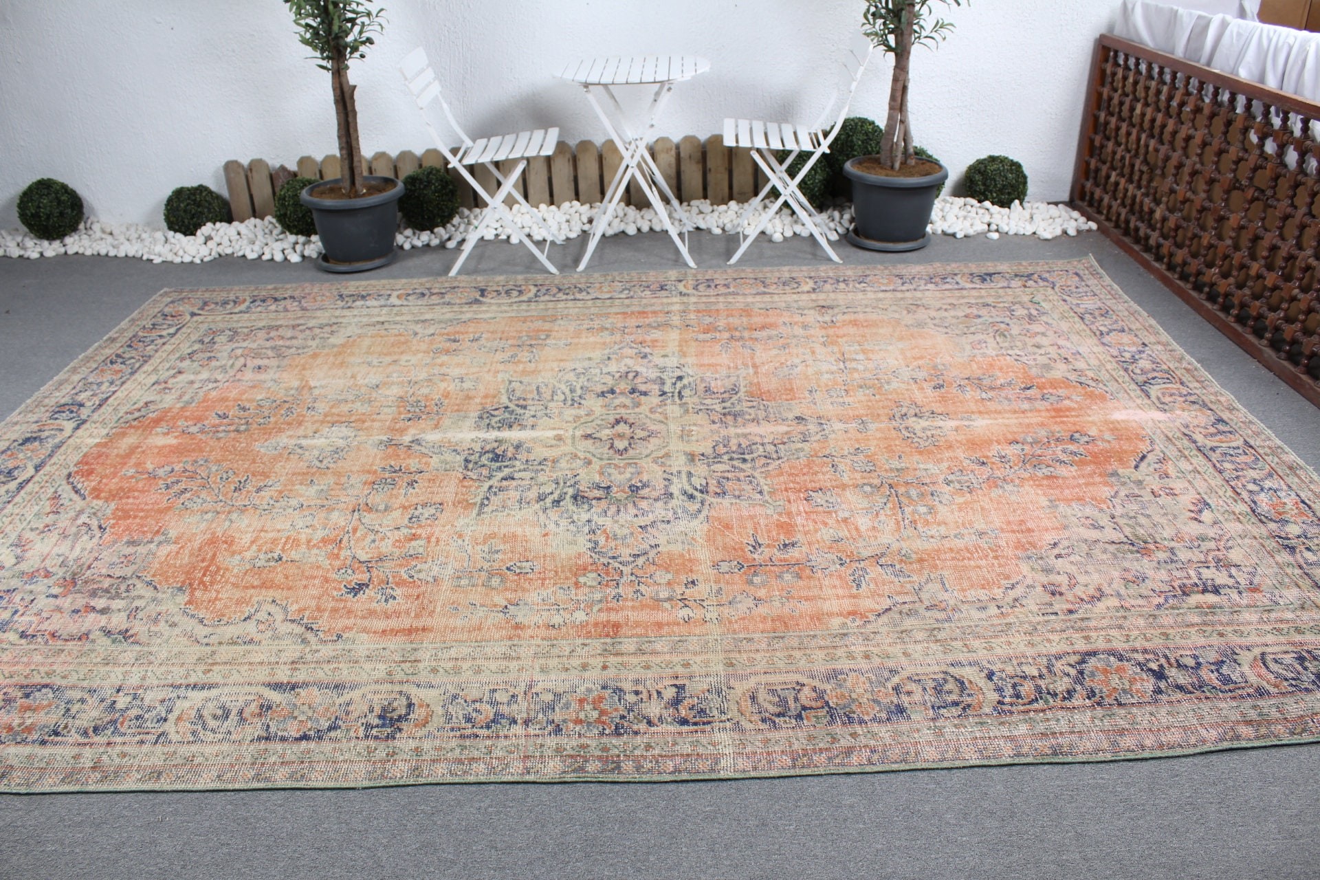 Orange Wool Rug, Office Rug, Kitchen Rugs, Vintage Rugs, Dining Room Rug, Saloon Rug, Turkish Rug, Oriental Rug, 8x11.6 ft Oversize Rug