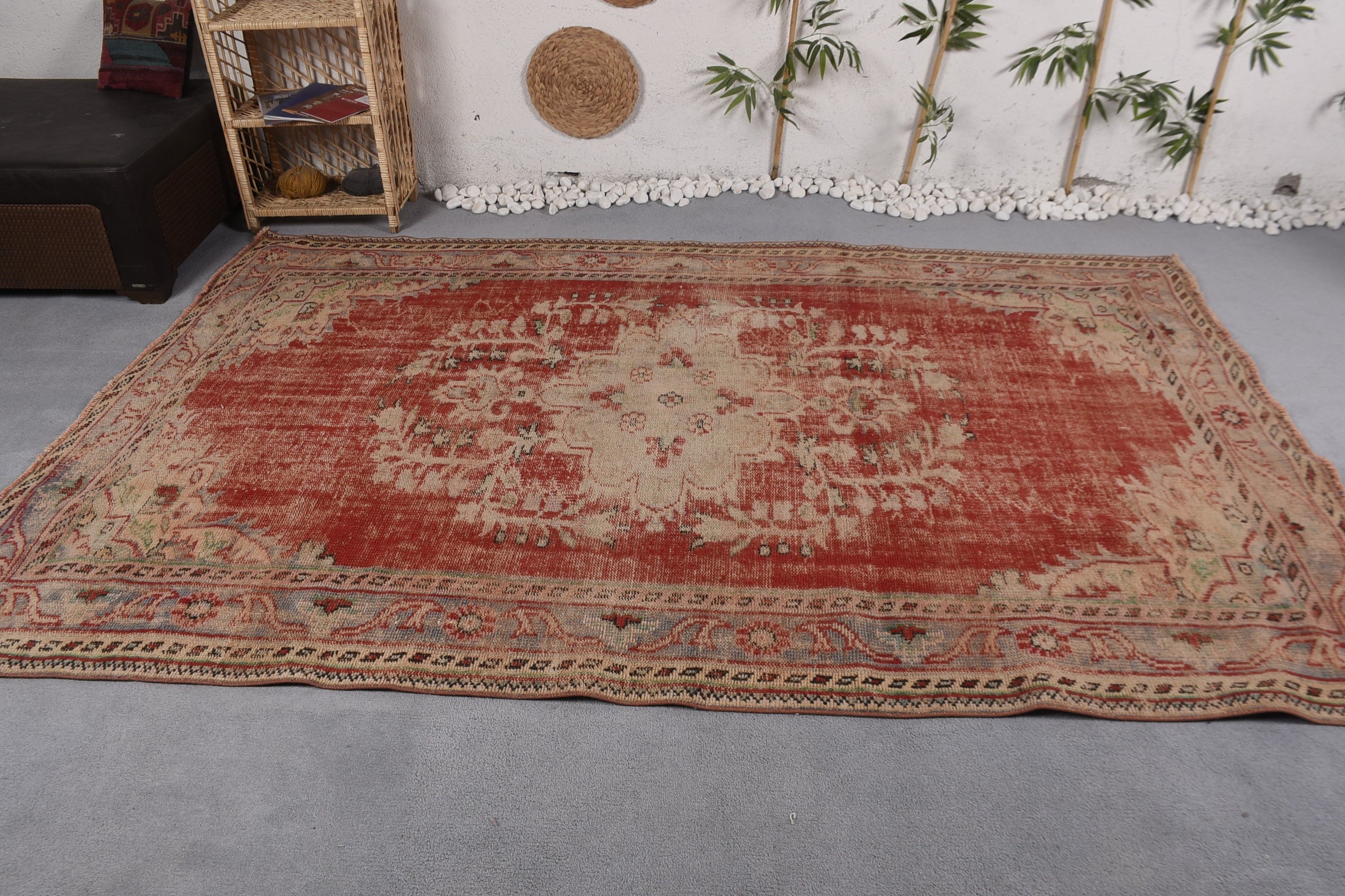 Anatolian Rug, Salon Rugs, Vintage Rug, Floor Rug, Red Moroccan Rugs, Turkish Rug, Art Rug, Dining Room Rugs, 6.3x9.4 ft Large Rugs