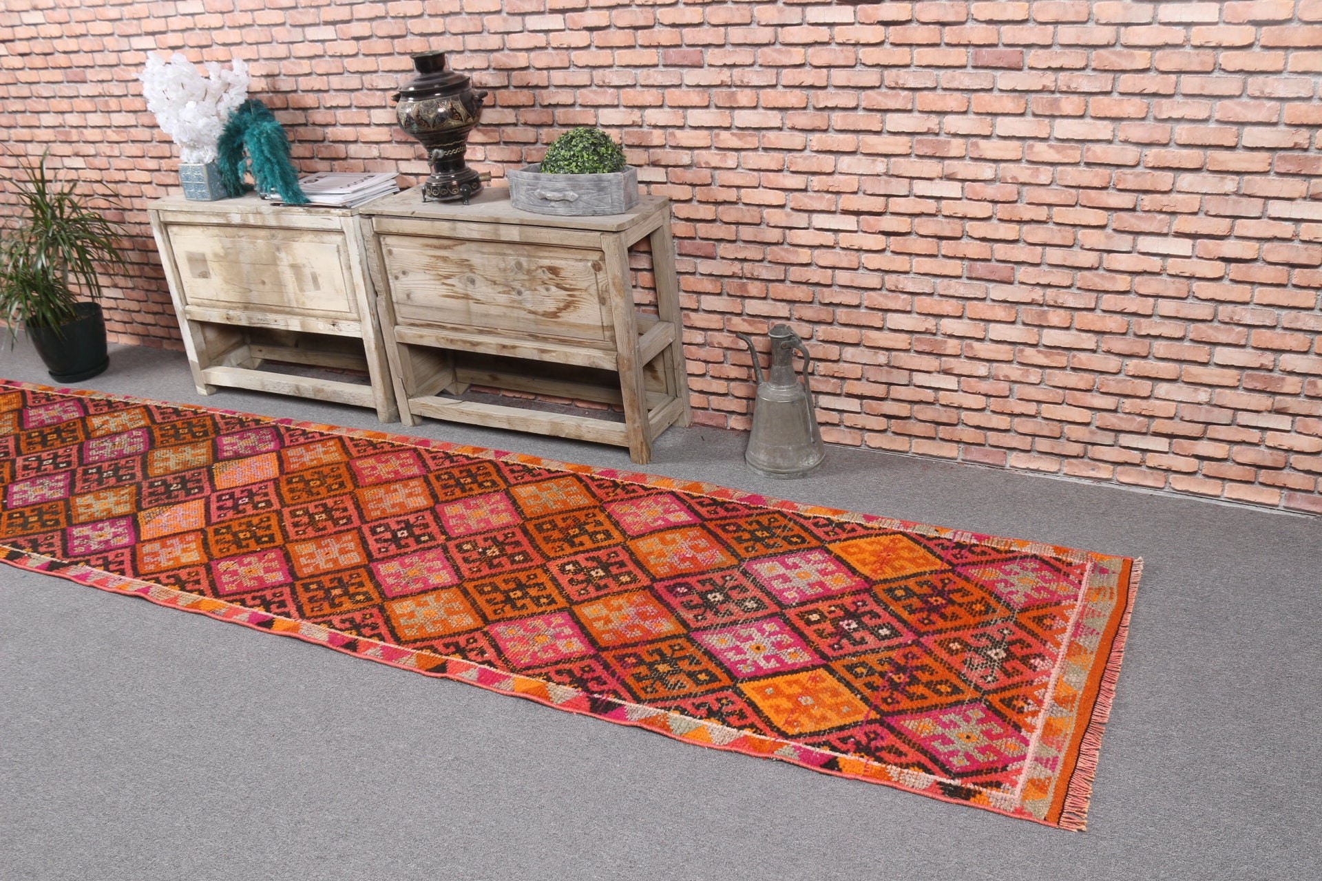 Turkish Rug, Nomadic Rug, Kitchen Rug, Moroccan Rug, Rugs for Corridor, Vintage Rug, Orange Cool Rug, 2.7x12.7 ft Runner Rugs