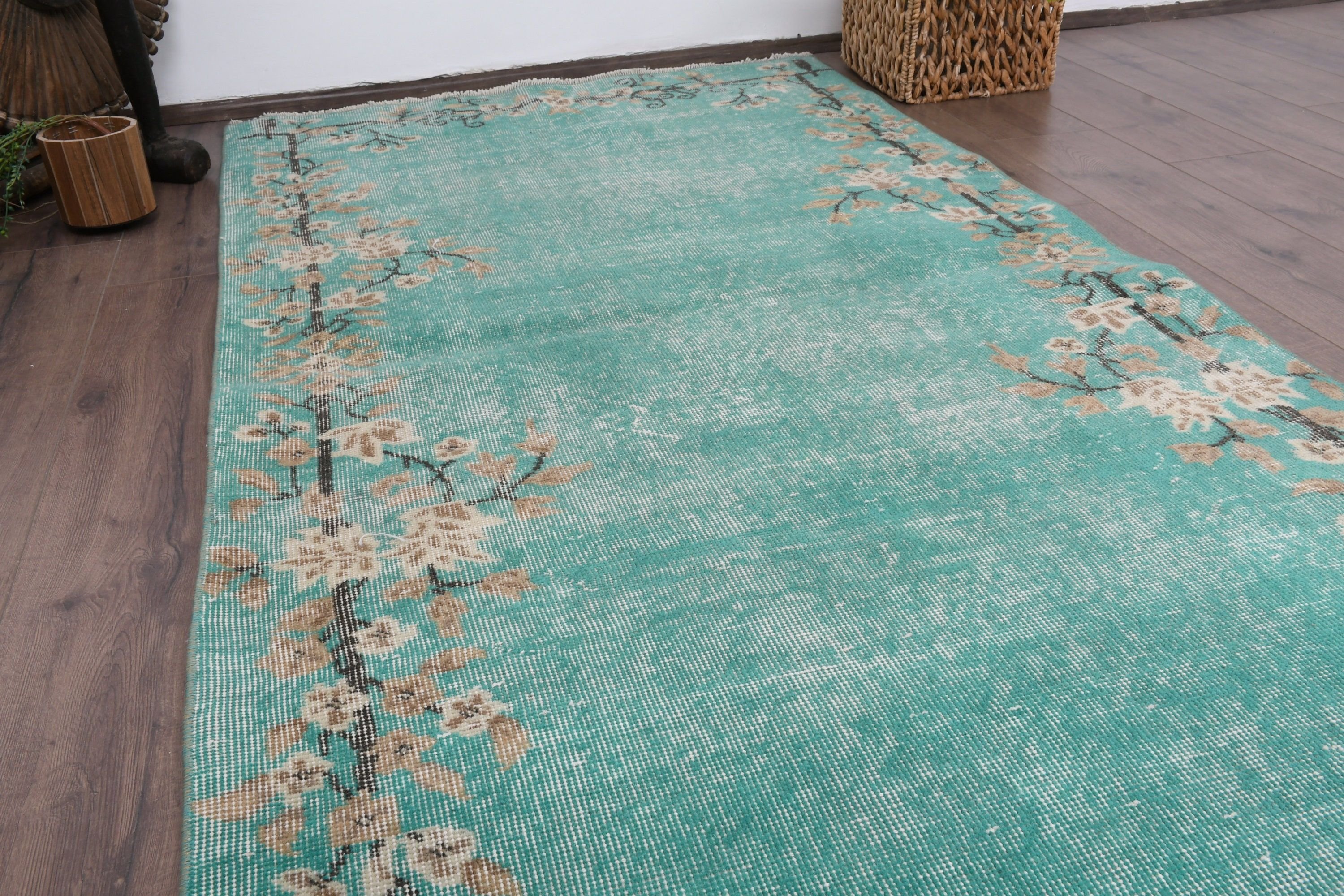 Turkish Rugs, Floor Rug, Green Bedroom Rug, Vintage Rugs, Rugs for Living Room, 3.6x7 ft Area Rug, Pastel Rug, Nursery Rugs