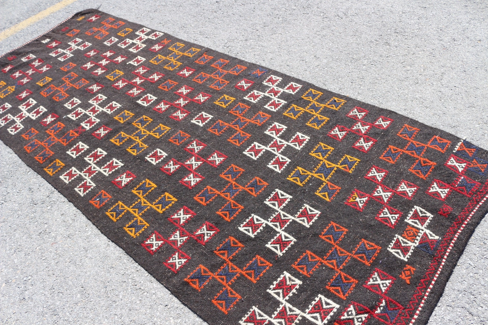 Vintage Rug, Bedroom Rugs, Tribal Rugs, Rugs for Kitchen, Turkish Rugs, 4x10.5 ft Runner Rugs, Black Cool Rug, Hallway Rug