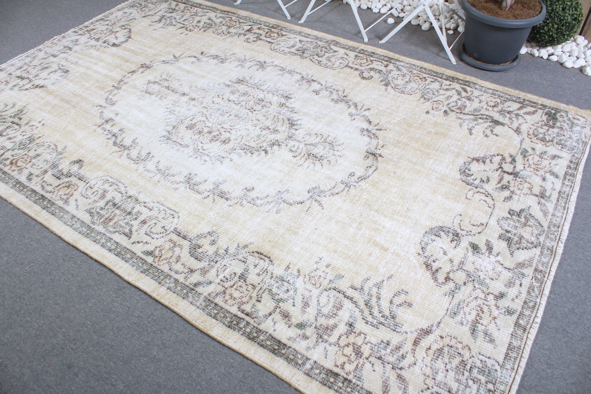 Eklektik Halılar, Türk Halısı, 5.8x9.3 ft Büyük Halı, Vintage Halı, Oturma Odası Halısı, Yatak Odası Halısı, Bej Fas Halısı, Oryantal Halı