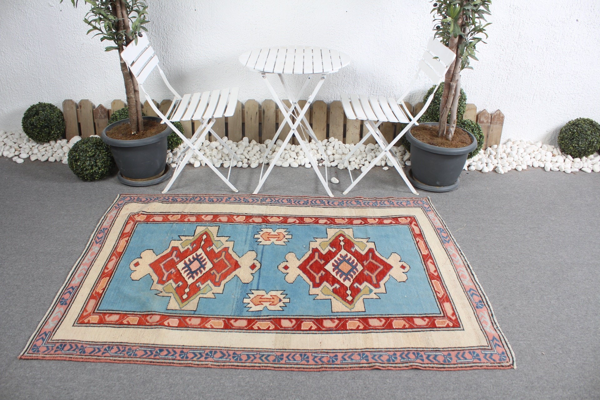 Kitchen Rug, 4.1x5.8 ft Accent Rug, Rugs for Nursery, Turkish Rug, Nursery Rug, Oushak Rug, Blue Antique Rugs, Vintage Rug