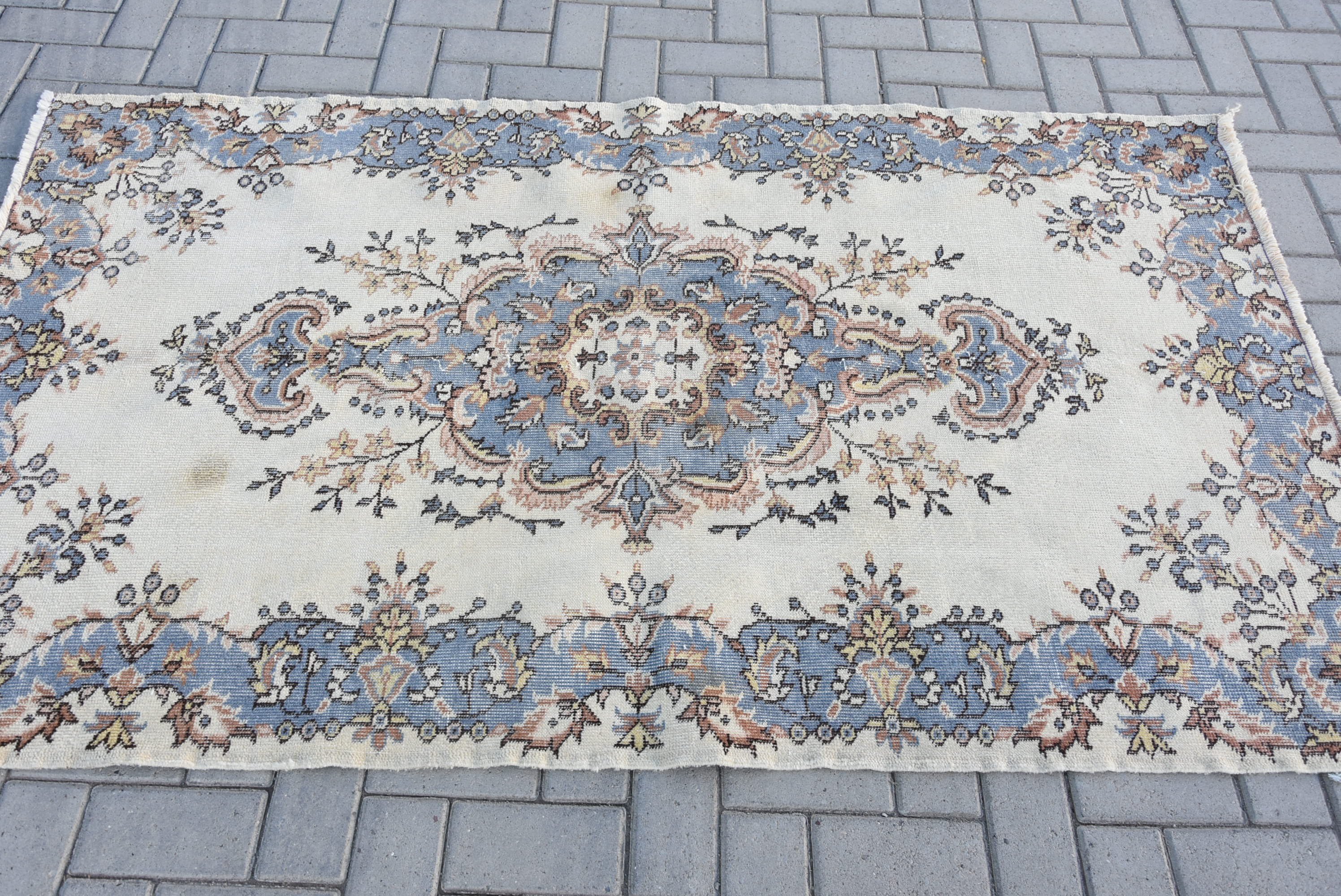 Pale Rug, Oushak Rug, Beige Antique Rug, Home Decor Rug, Kitchen Rug, Turkish Rug, Vintage Rug, Rugs for Dining Room, 3.9x6.6 ft Area Rugs