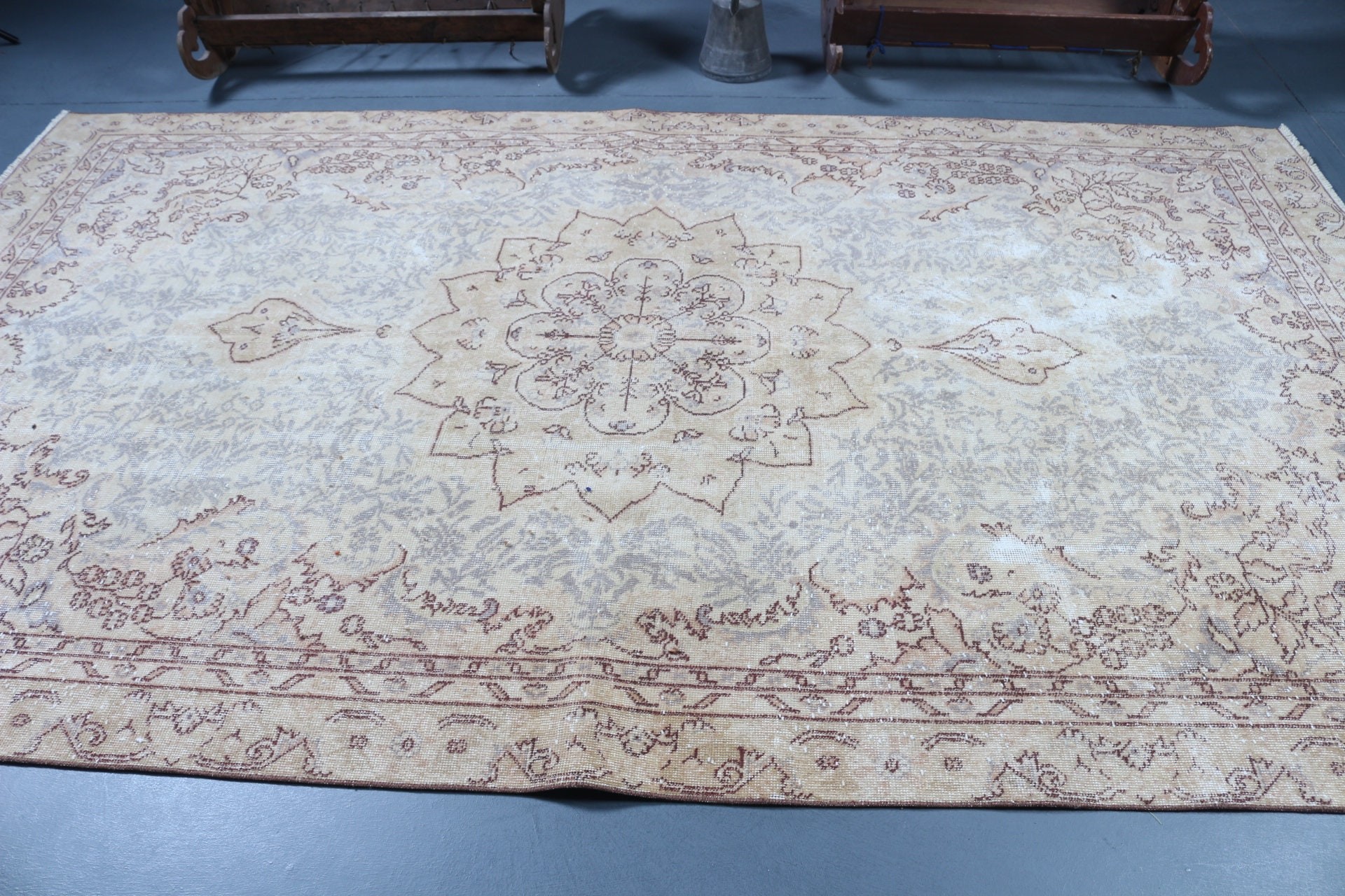 Oushak Halı, Anadolu Halıları, 6.2x10.5 ft Büyük Halılar, Türk Halısı, Vintage Halılar, Kahverengi Ev Dekor Halısı, Sanat Halısı, Yatak Odası Halıları, Yemek Odası Halısı