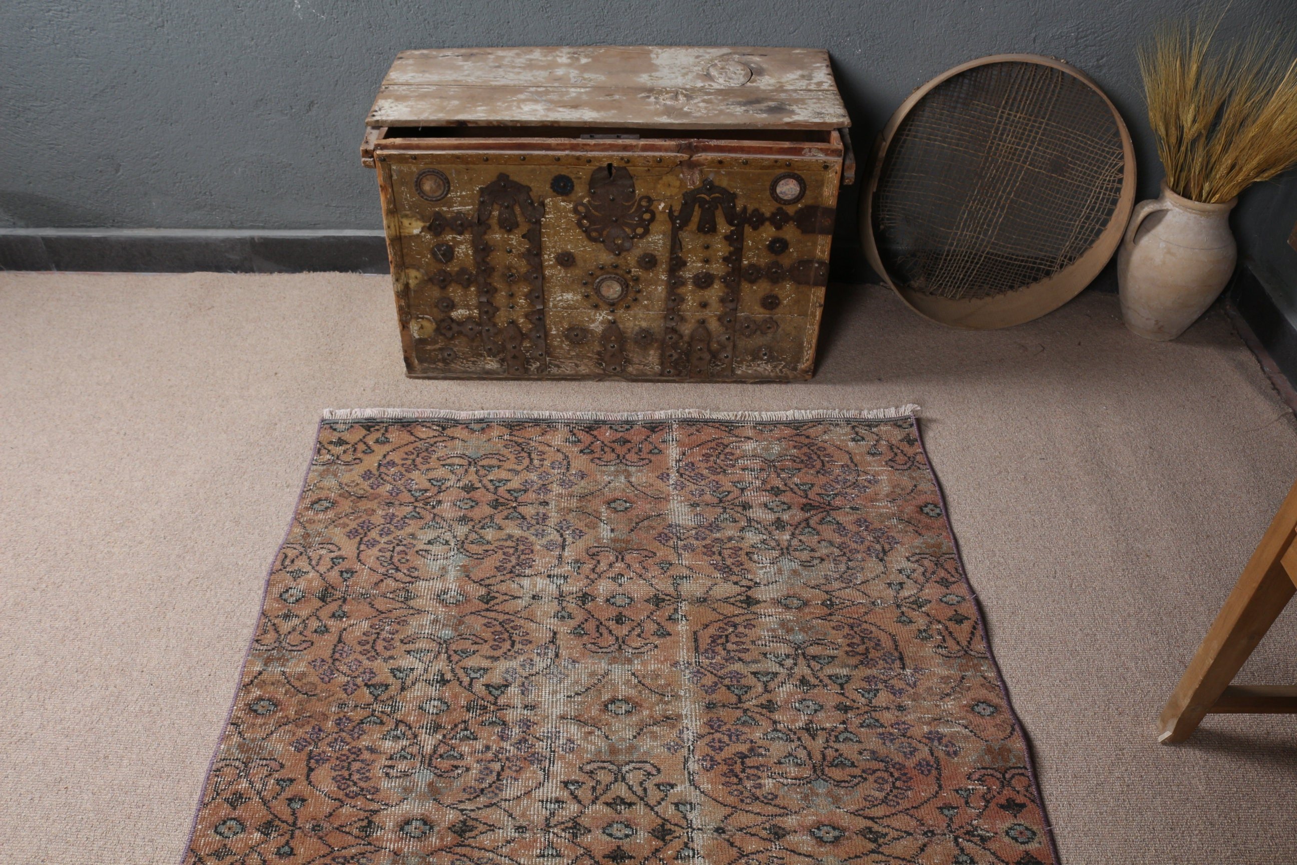 Brown Kitchen Rug, Vintage Rug, Turkish Rug, Art Rug, Floor Rug, Oriental Rugs, Living Room Rug, Rugs for Living Room, 3.7x7.8 ft Area Rugs