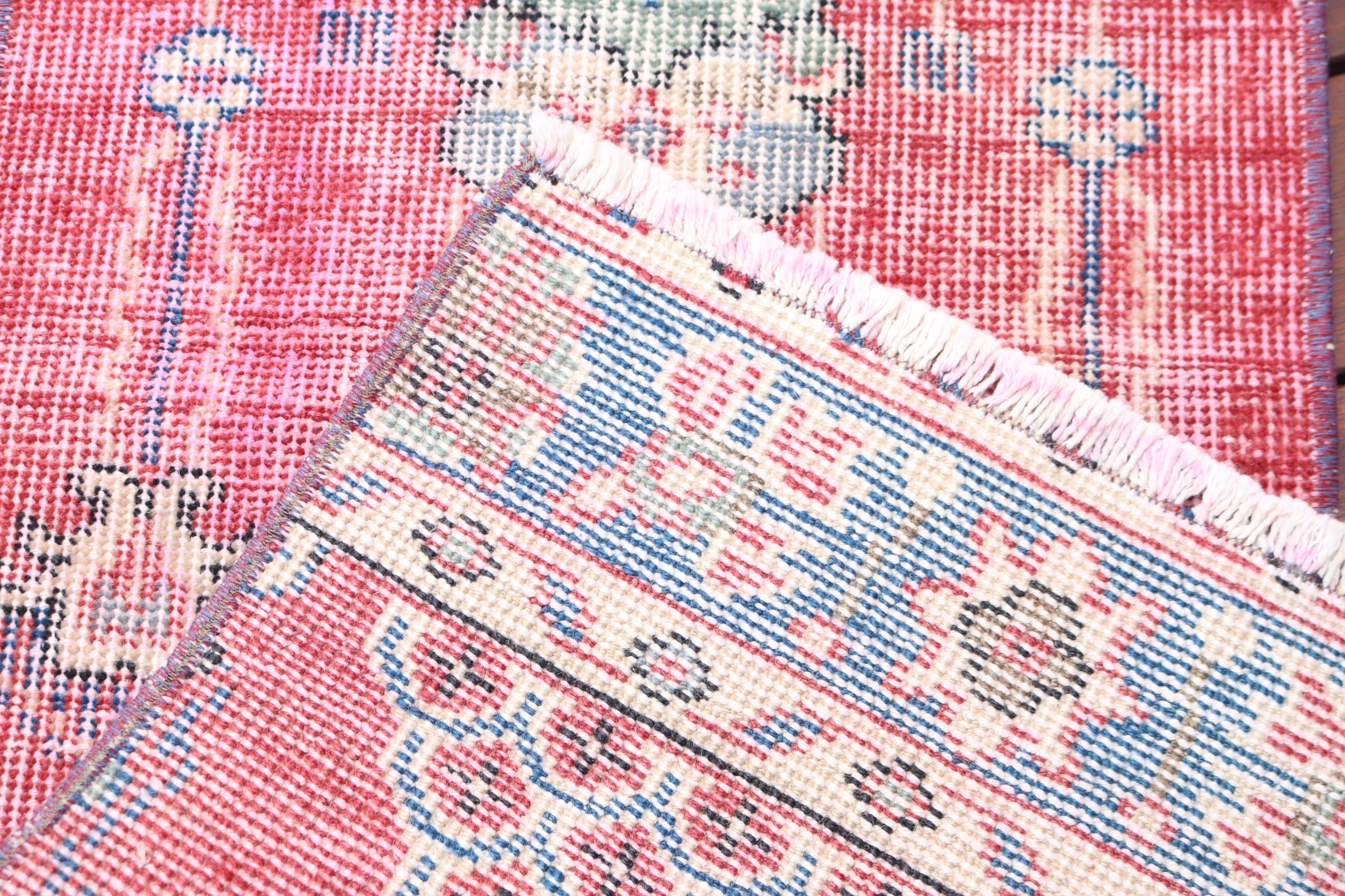 Cute Bath Mat Rugs, 1.4x4.3 ft Small Rugs, Modern Rug, Vintage Rug, Bedroom Rug, Bath Rugs, Turkish Rug, Statement Rug, Red Statement Rugs