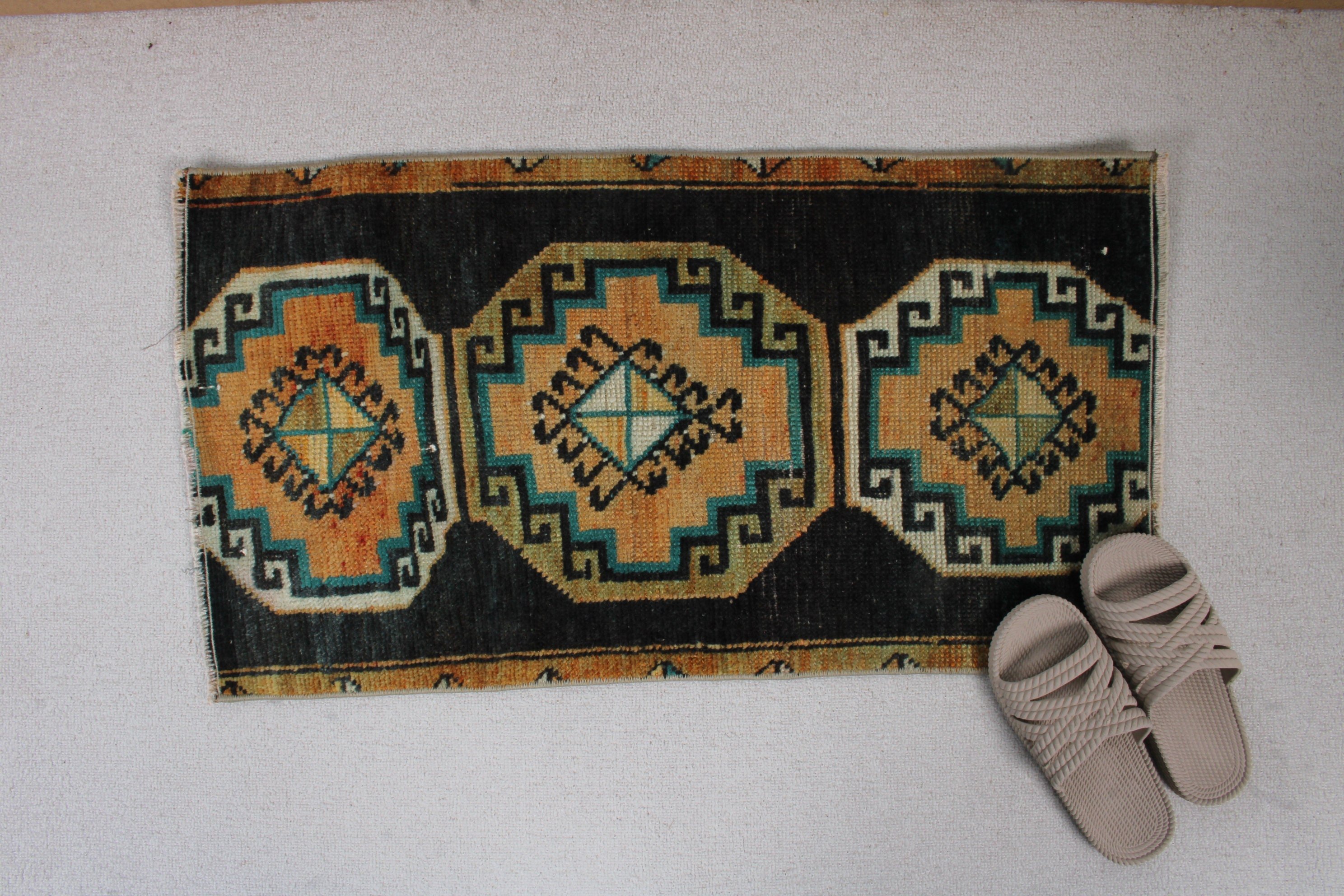 Vintage Halı, Duvara Asılı Halılar, Boho Halı, Modern Halılar, Sarı Nötr Halılar, Anadolu Halıları, Türk Halıları, 1.4x2.7 ft Küçük Halılar, Giriş Halıları