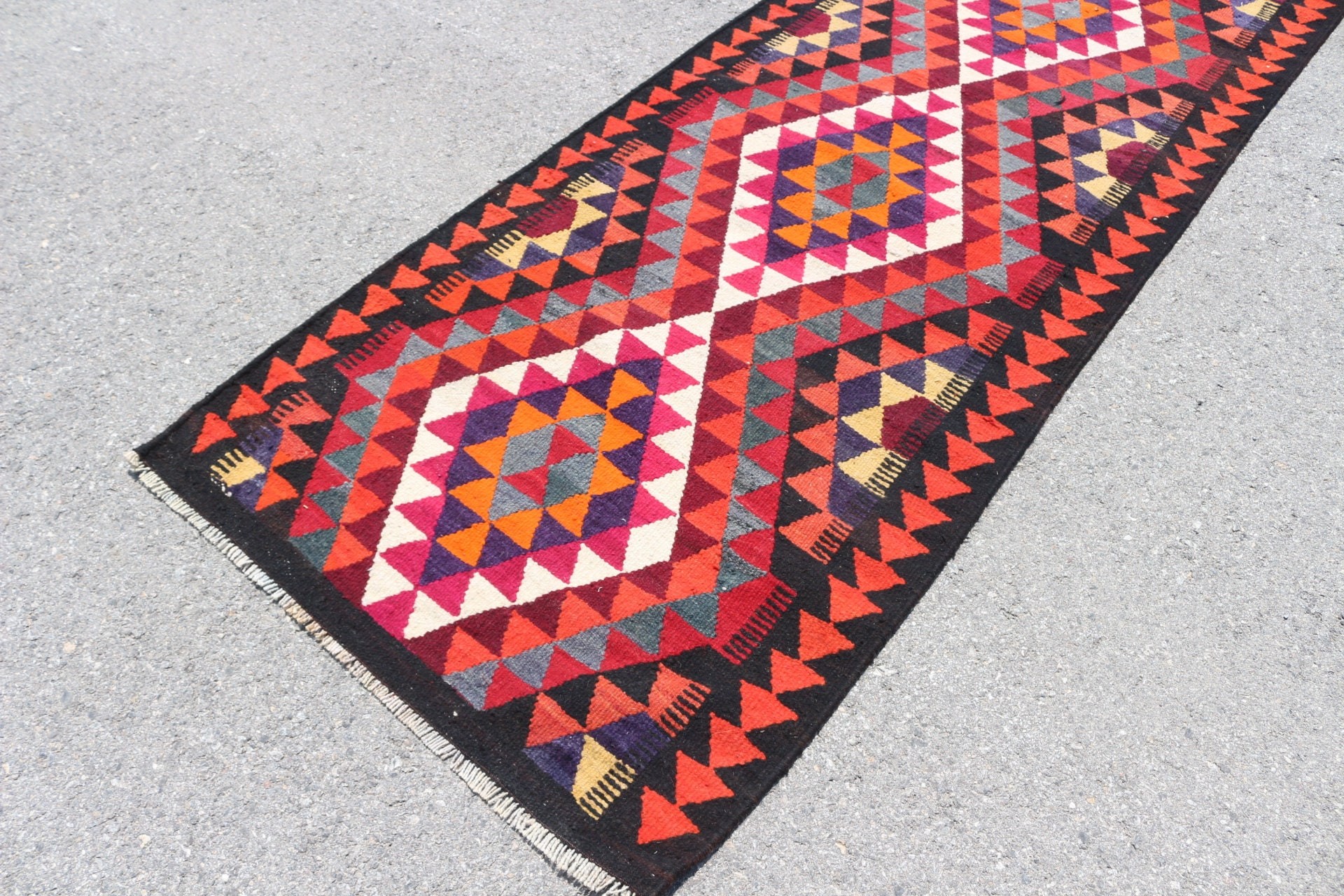 Bright Rugs, Turkish Rug, 3.3x11.6 ft Runner Rug, Rugs for Runner, Antique Rug, Black Antique Rug, Vintage Rugs, Kitchen Rug