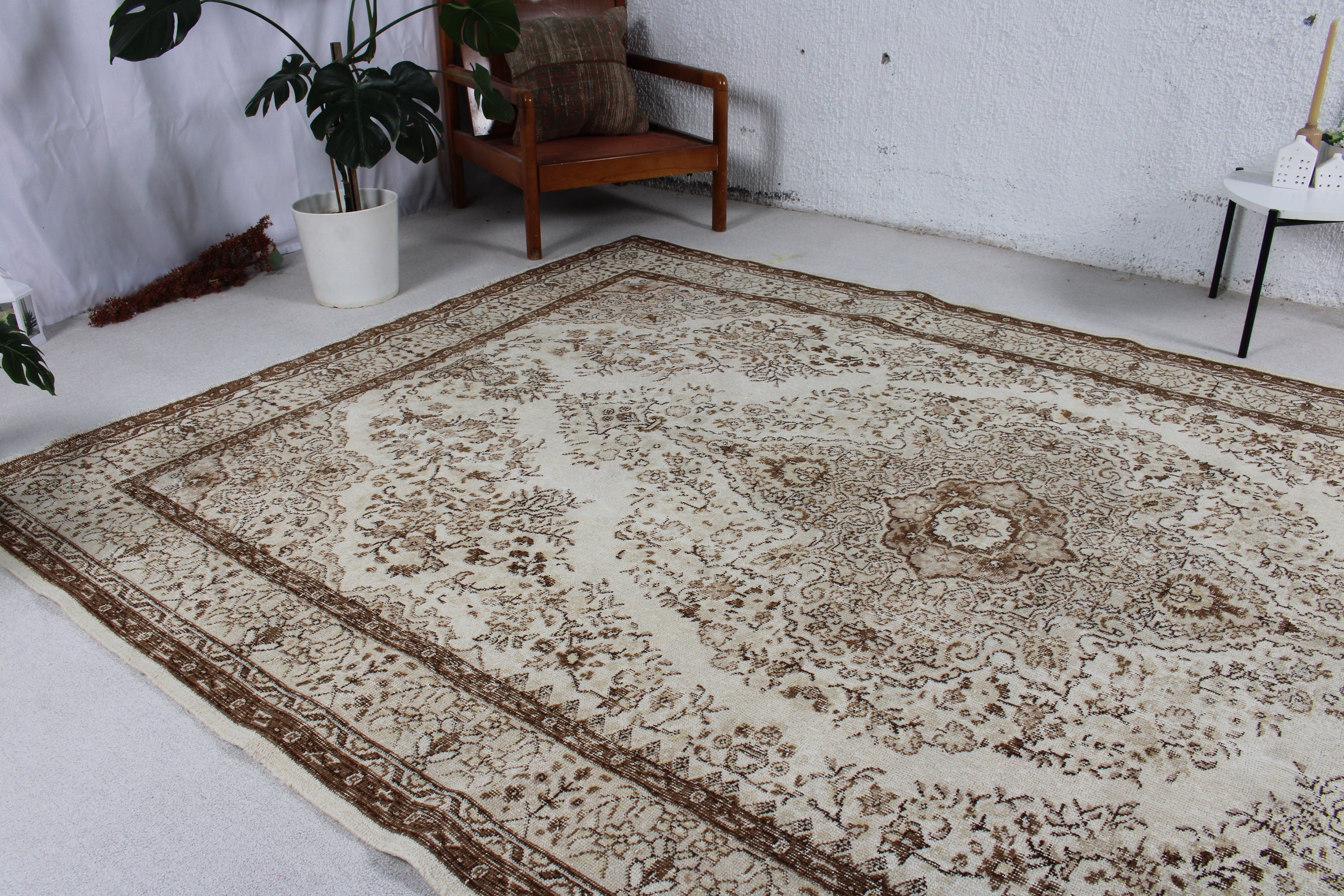 Saloon Rugs, 7x10.3 ft Oversize Rug, Turkish Rugs, Oriental Rugs, Vintage Rug, Handwoven Rug, Boho Rugs, Living Room Rug, Beige Kitchen Rug