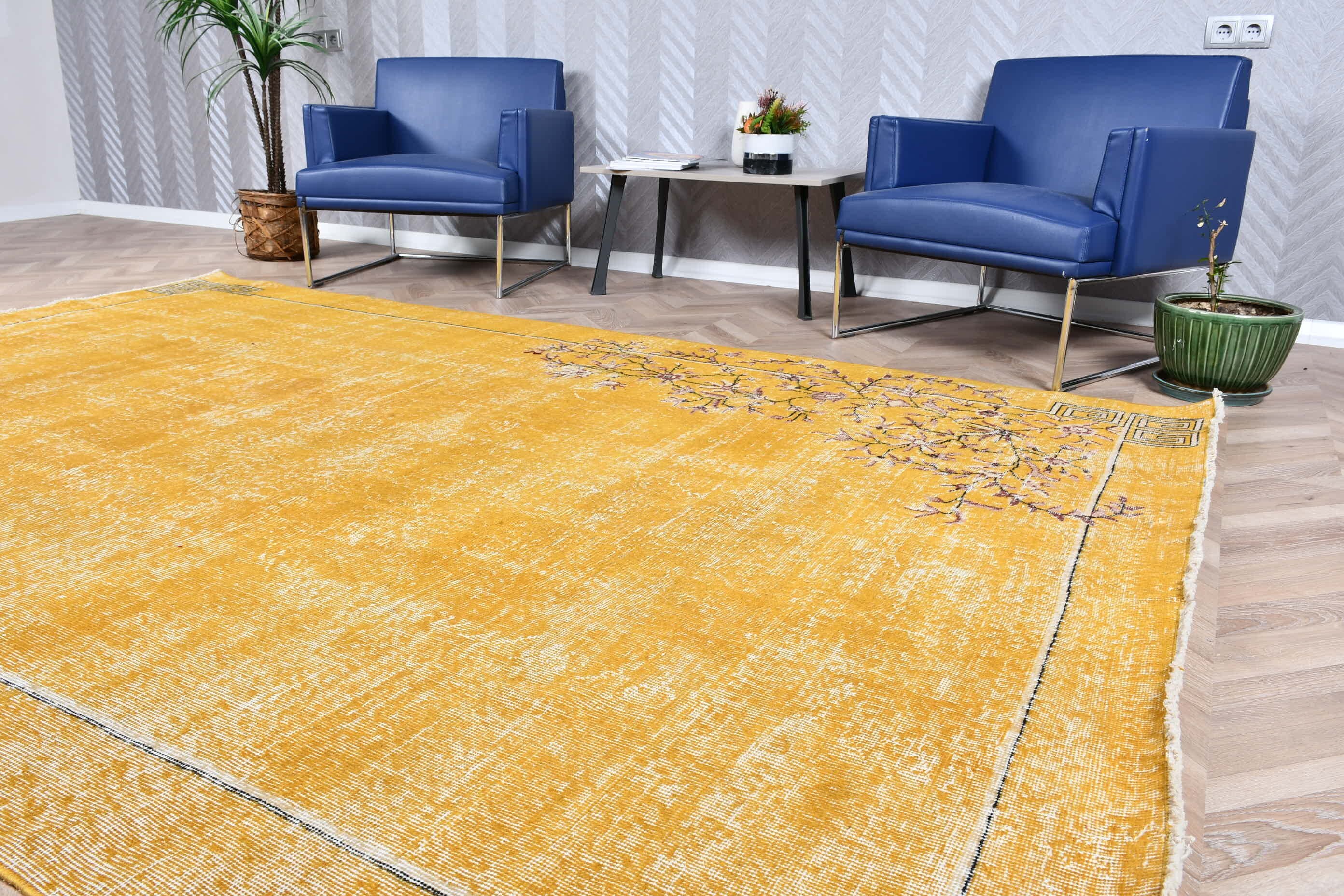 Dining Room Rug, Yellow Oriental Rug, Natural Rug, Turkish Rugs, Oushak Rugs, 6.8x10.1 ft Large Rug, Bedroom Rug, Floor Rug, Vintage Rug