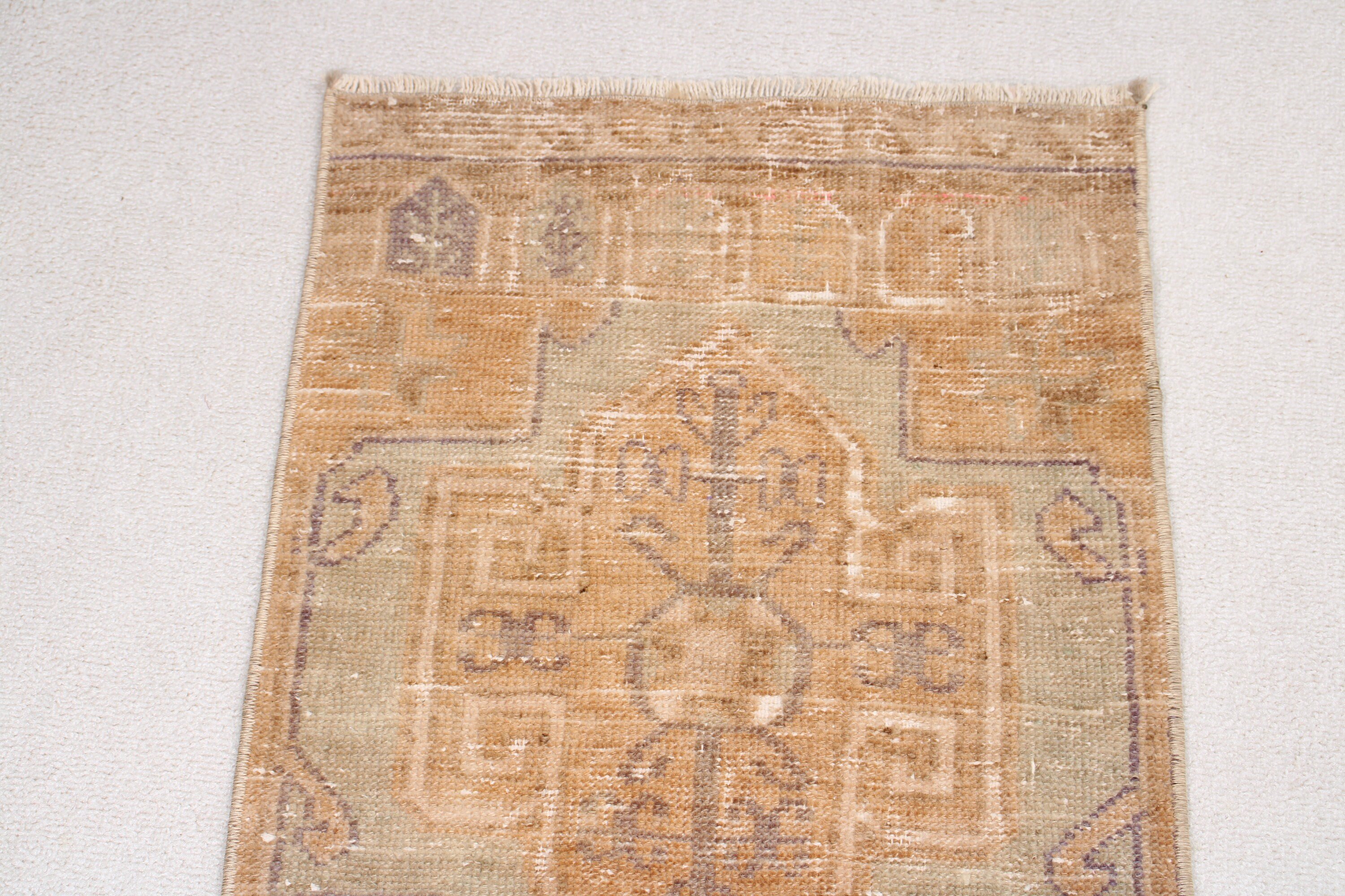 Vintage Rugs, Pale Rug, Anatolian Rug, 1.4x3.5 ft Small Rugs, Kitchen Rug, Antique Rugs, Rugs for Door Mat, Turkish Rug, Brown Bedroom Rug