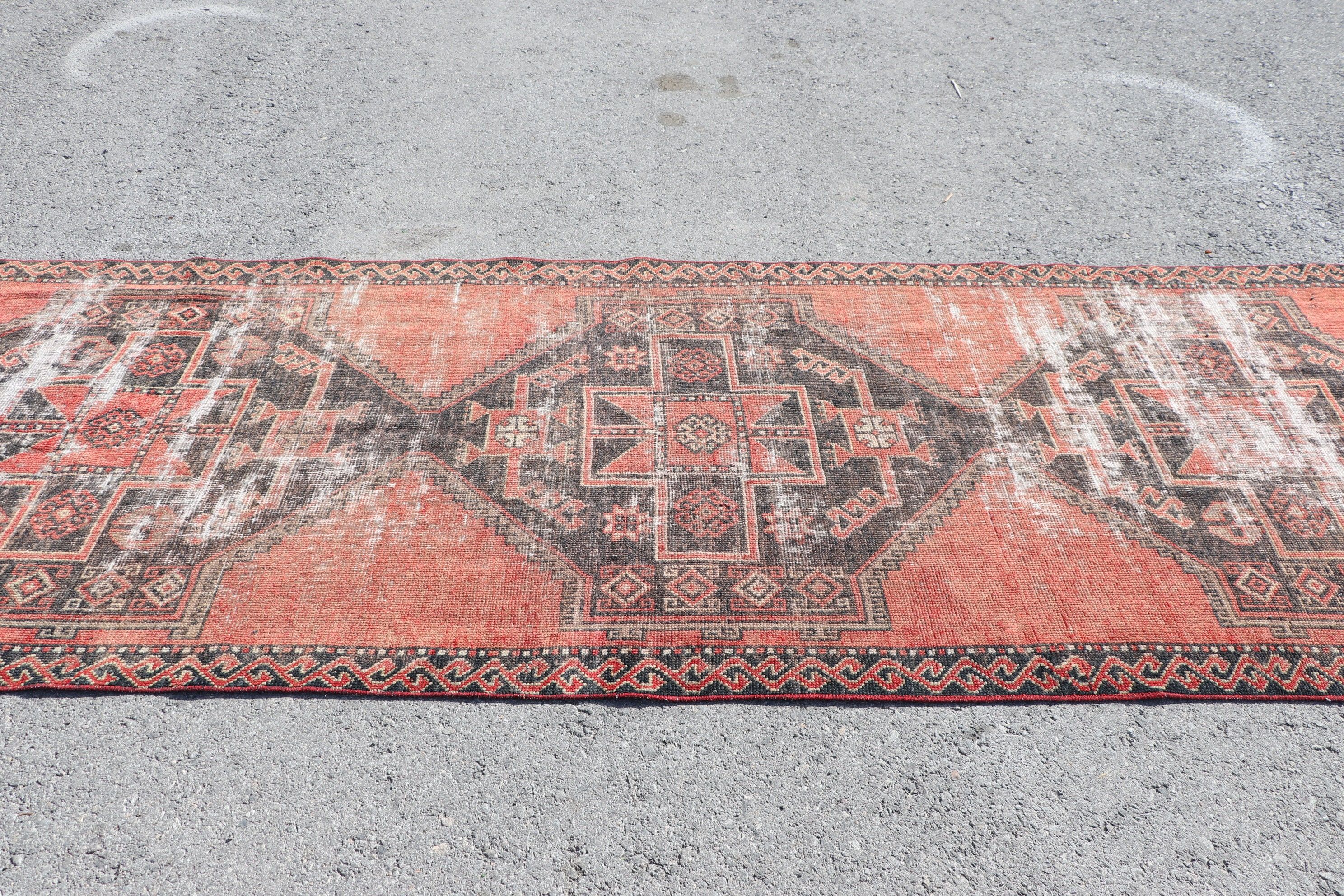 Kırmızı Yün Halı, Merdiven Halıları, Türk Halıları, Koridor Halısı, Vintage Halılar, Koridor Halıları, 3.7x12.4 ft Yolluk Halısı, Yün Halılar