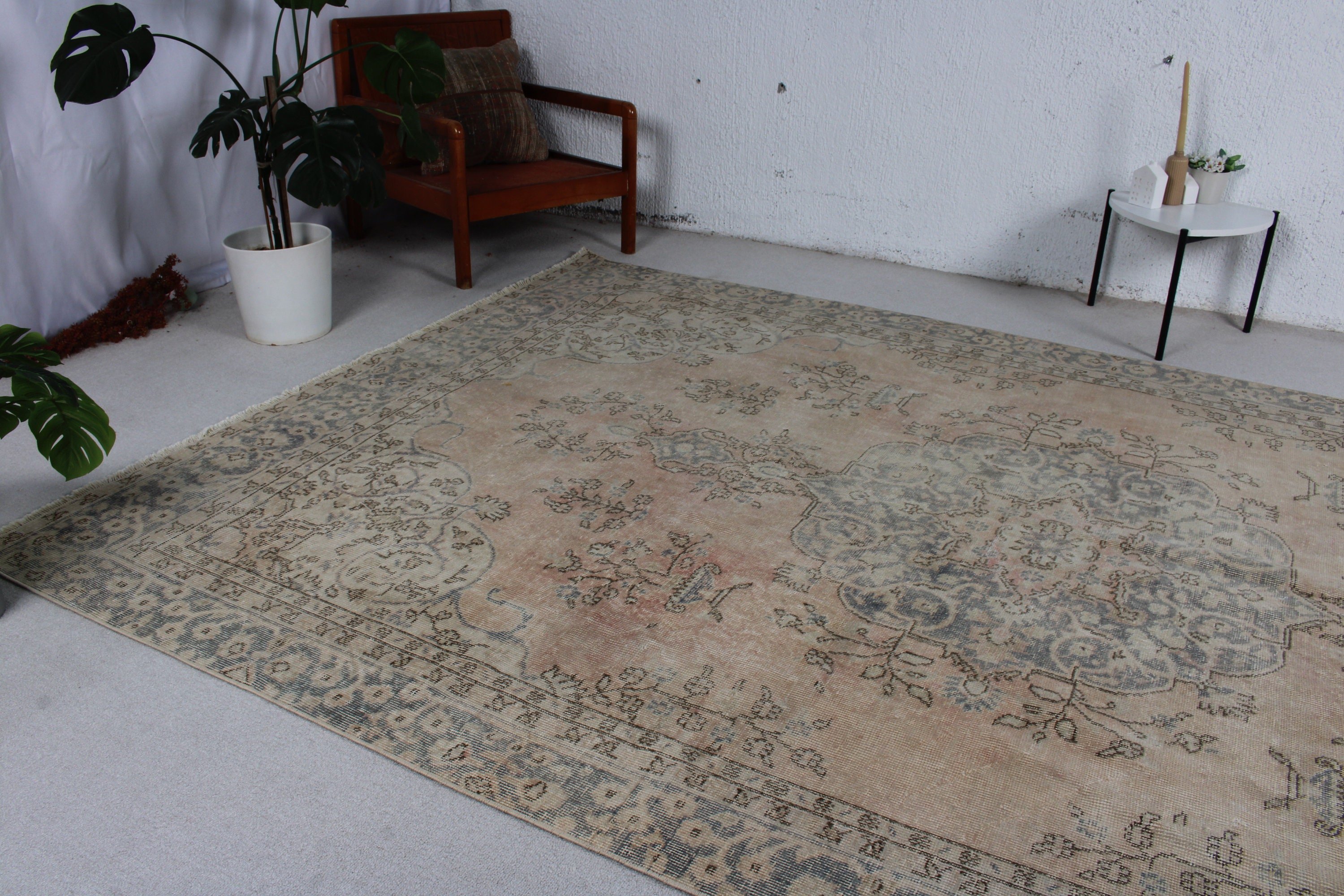 Turkish Rugs, Oversize Vintage Rug, Bedroom Rugs, Aztec Rugs, Vintage Rug, Flatweave Rugs, Beige  7.1x11.1 ft Oversize Rugs