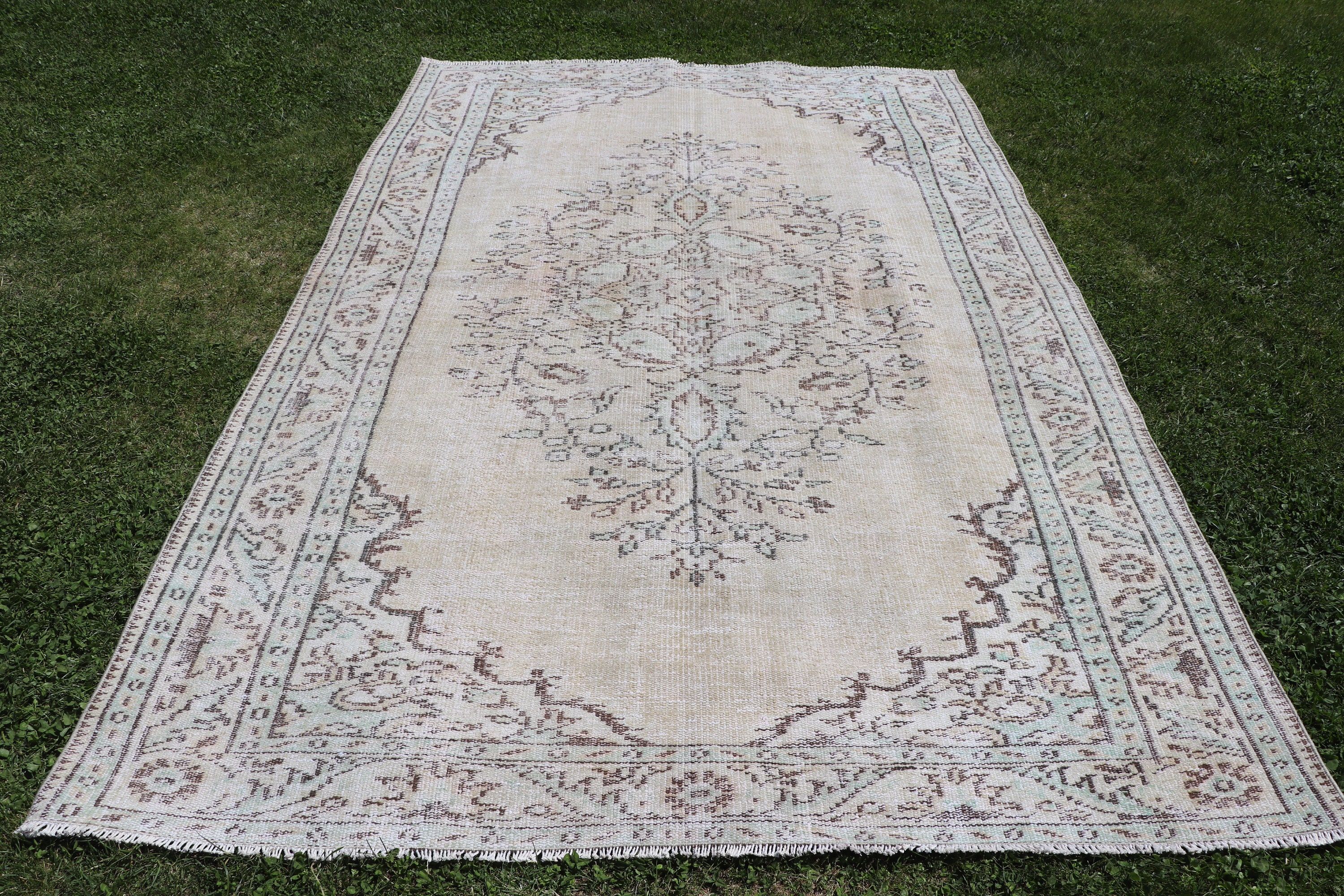 Büyük Boho Halı, Modern Halı, 5.6x8.2 ft Büyük Halı, Vintage Halı, Türk Halısı, Yeşil Modern Halı, Yemek Odası Halıları, Havalı Halılar, Kabile Halısı