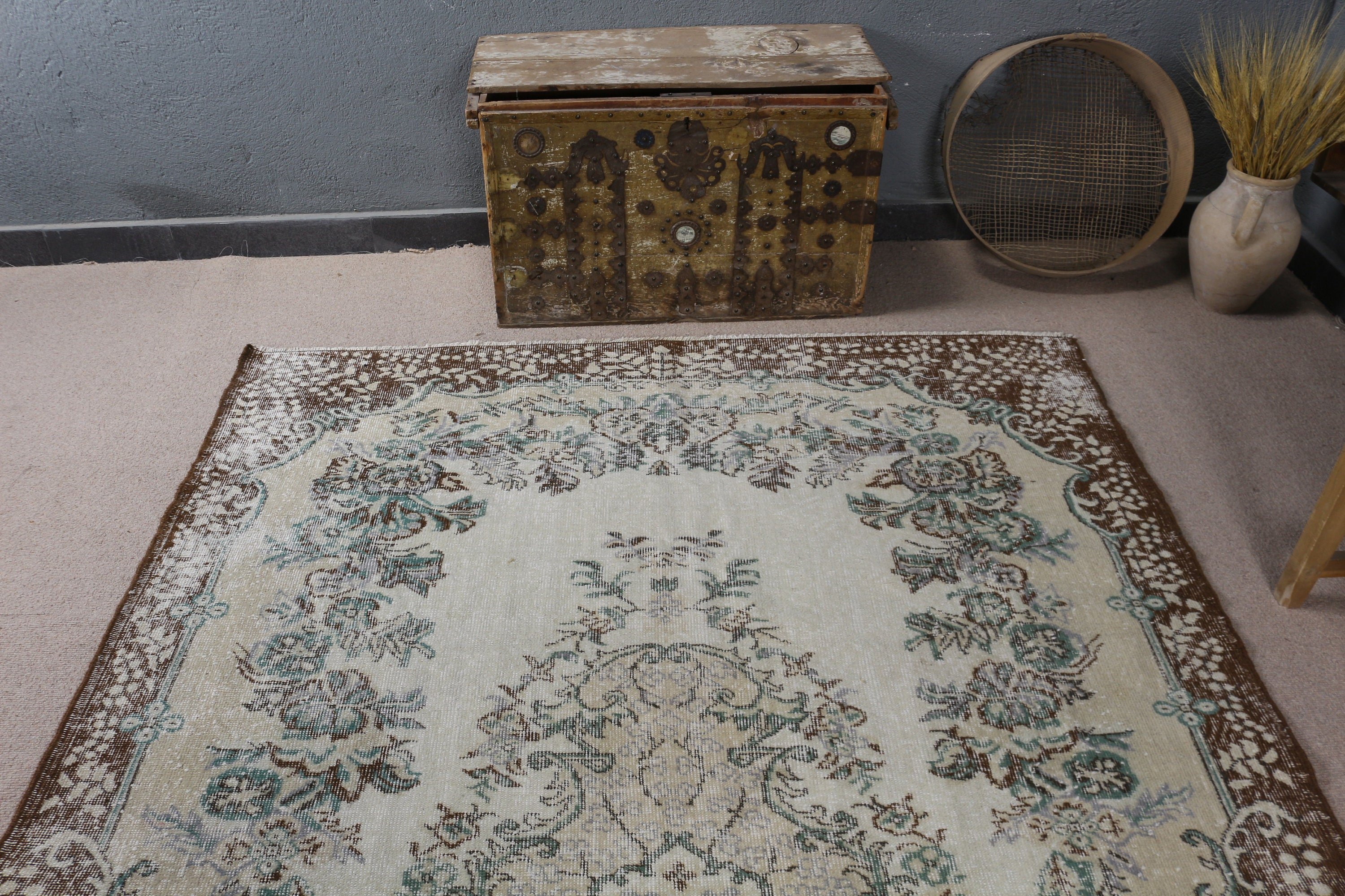 Büyük Vintage Halı, 5.7x9.2 ft Büyük Halı, Boho Halılar, Vintage Halı, Yatak Odası Halıları, El Dokuma Halılar, Bej Fas Halıları, Yün Halılar, Türk Halıları