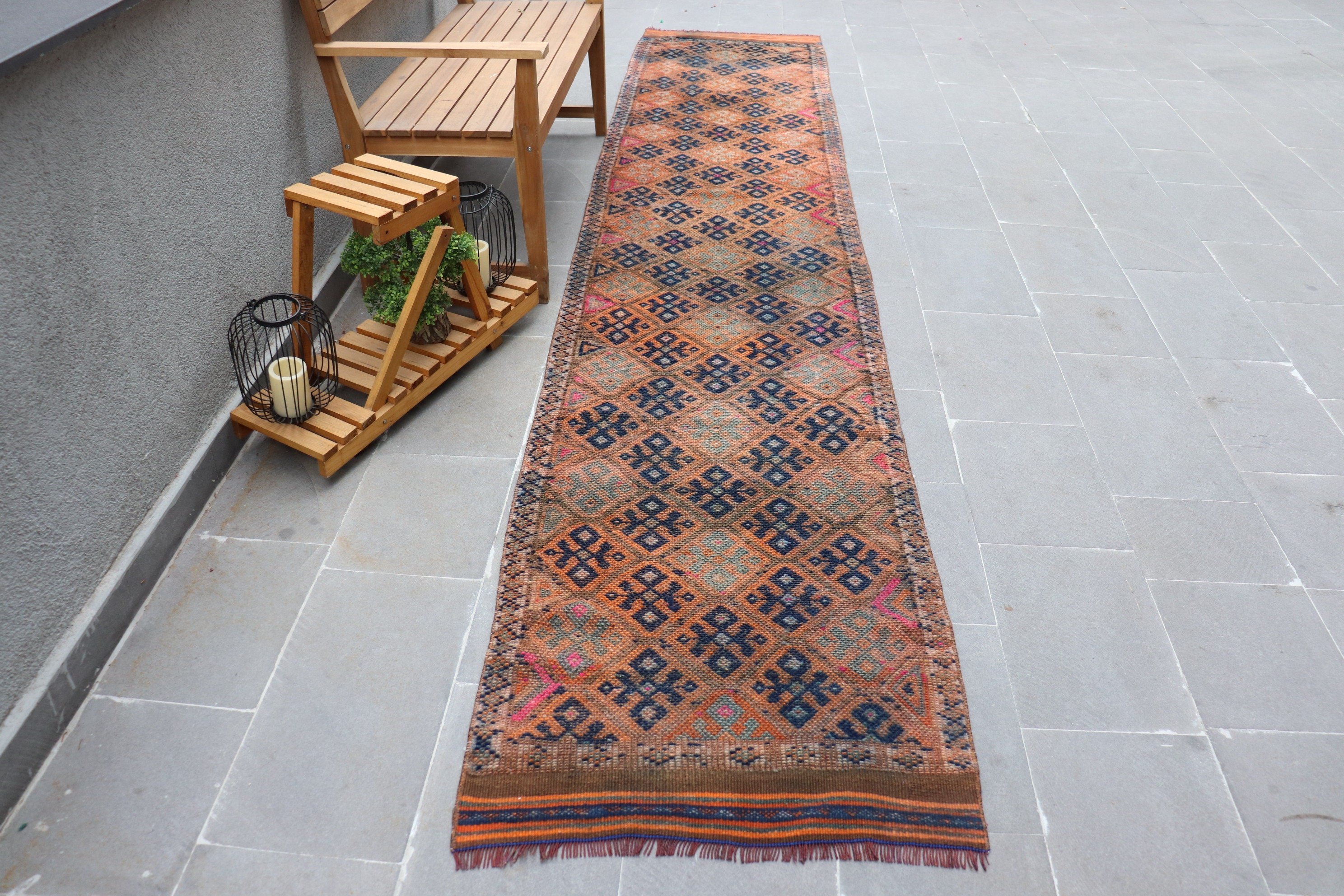 Orange Anatolian Rug, Anatolian Rug, Corridor Rugs, Vintage Rugs, Stair Rugs, Bedroom Rugs, 2.6x13.5 ft Runner Rugs, Old Rug, Turkish Rugs