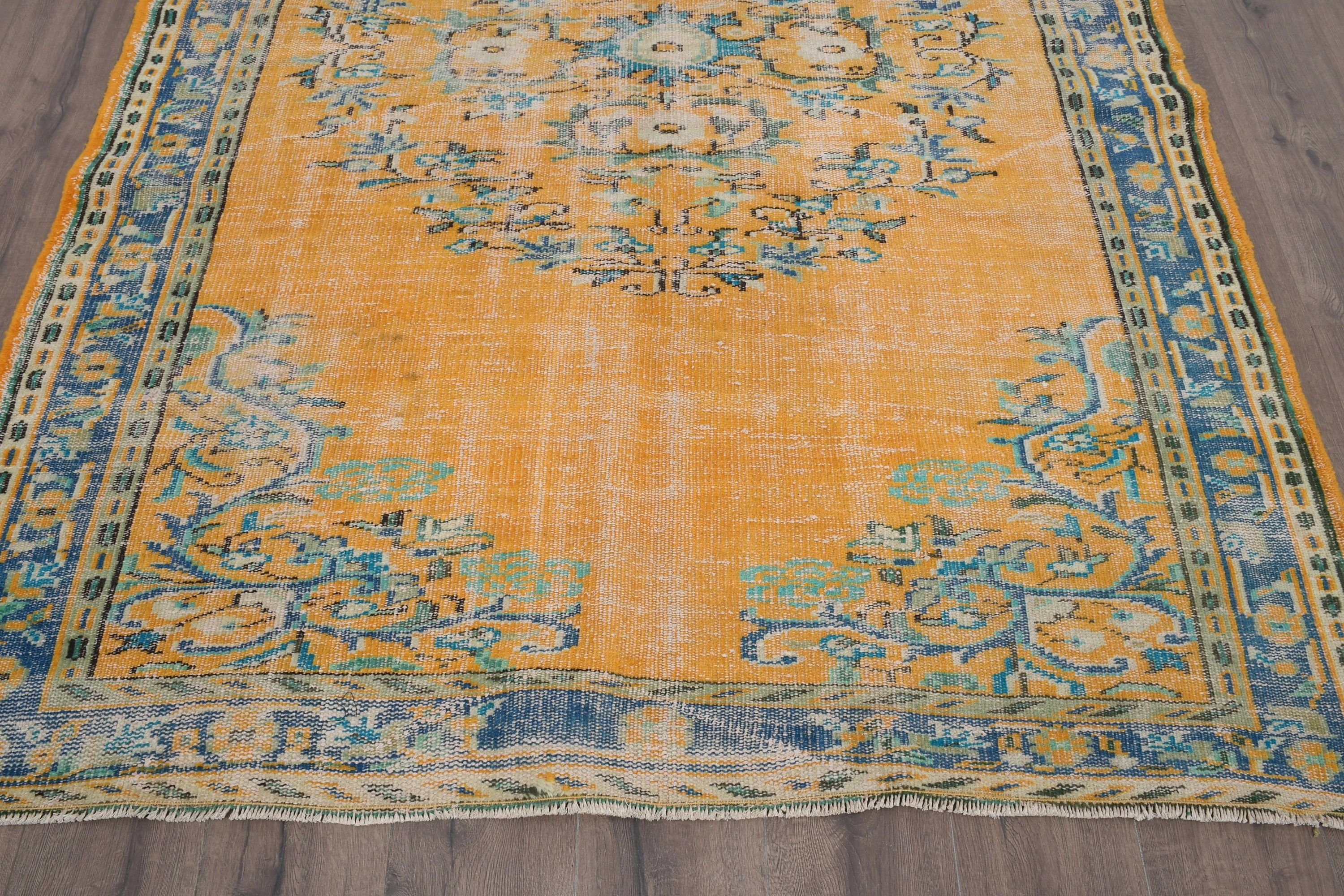 Bedroom Rug, Turkish Rugs, Vintage Decor Rug, Vintage Rugs, Oushak Rugs, 5.4x7.6 ft Large Rugs, Yellow Kitchen Rugs, Salon Rugs, Floor Rug