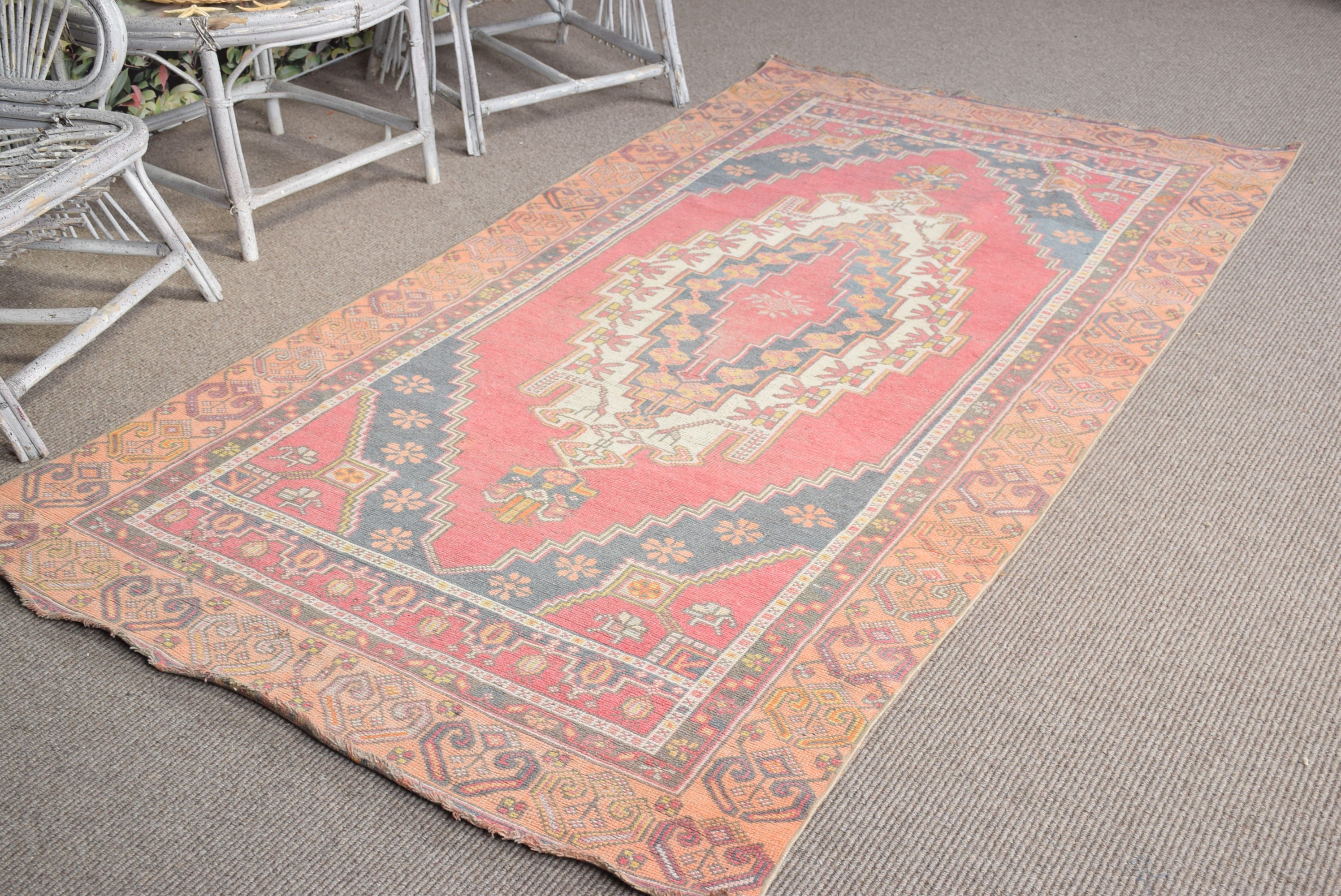 Oushak Rug, Turkish Rugs, Red  4x7.8 ft Area Rug, Kitchen Rugs, Dining Room Rug, Rugs for Floor, Bedroom Rug, Vintage Rug