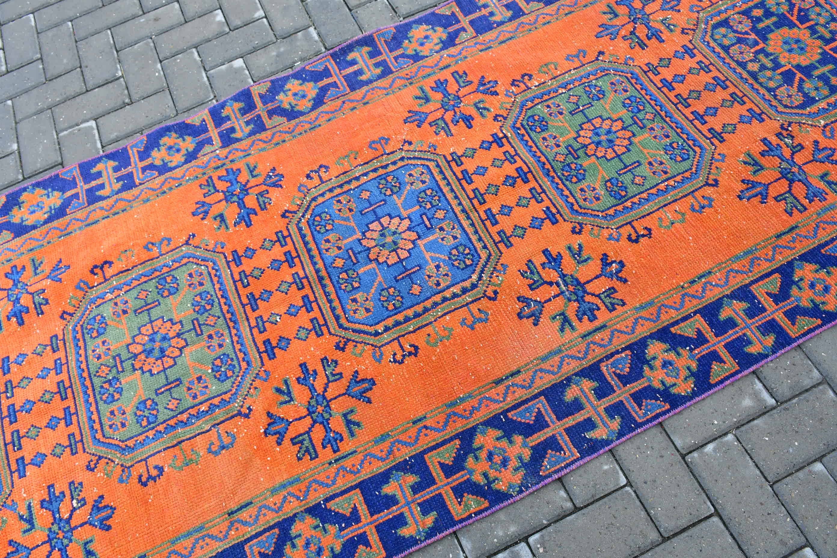 Orange Moroccan Rug, Bohemian Rugs, Turkish Rugs, Hallway Rugs, Cool Rugs, Stair Rug, 3.7x10.3 ft Runner Rugs, Vintage Rugs