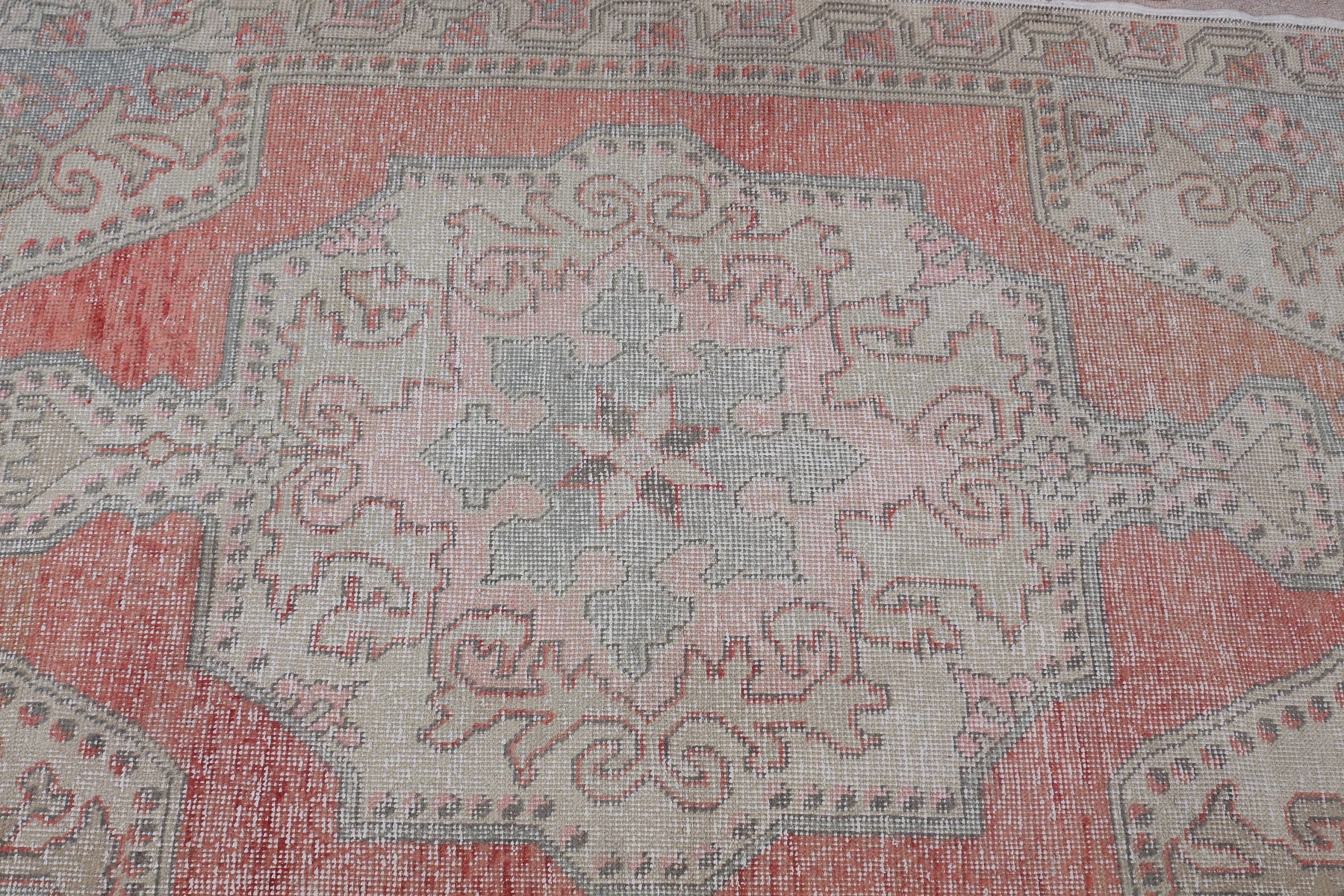 Vintage Rug, Orange Floor Rug, Moroccan Rug, Rugs for Dining Room, Ethnic Rug, 4.2x7.7 ft Area Rug, Turkish Rug, Anatolian Rug, Kitchen Rug